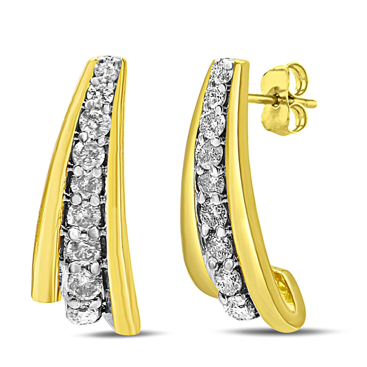 10K Yellow Gold Plated .925 Sterling Silver 0.50 Cttw Round Diamond Graduated Huggie Earrings (I-J Color, I2-I3 Clarity) - LinkagejewelrydesignLinkagejewelrydesign