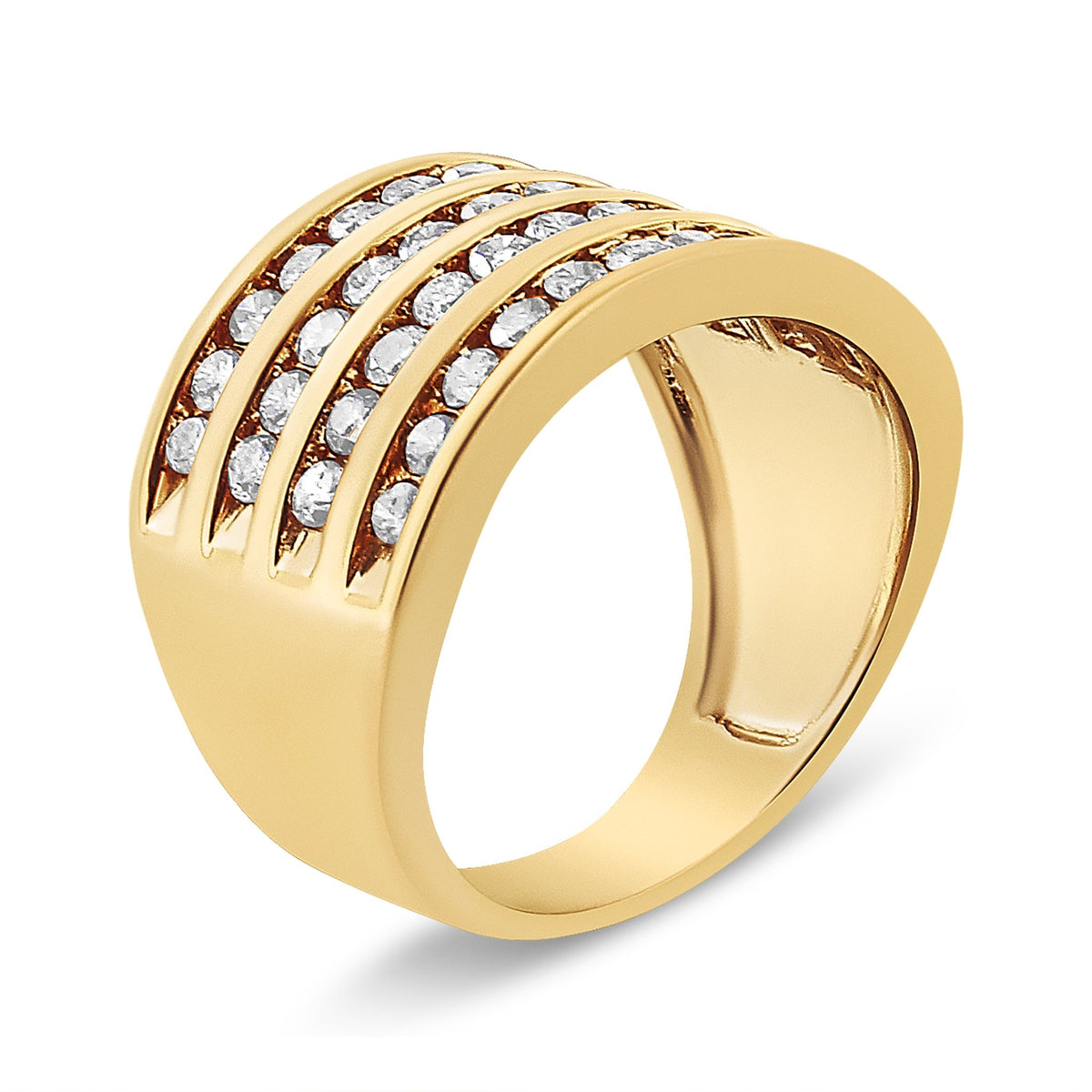 10K Yellow Gold Plated .925 Sterling Silver 1 1/2 Cttw Diamond 4 Row Channel Band Ring (Champagne Color, I2-I3 Clarity) Size 7 - LinkagejewelrydesignLinkagejewelrydesign