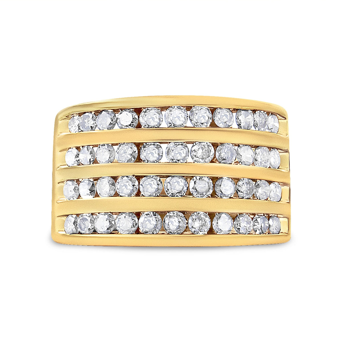10K Yellow Gold Plated .925 Sterling Silver 1 1/2 Cttw Diamond 4 Row Channel Band Ring (Champagne Color, I2-I3 Clarity) Size 7 - LinkagejewelrydesignLinkagejewelrydesign