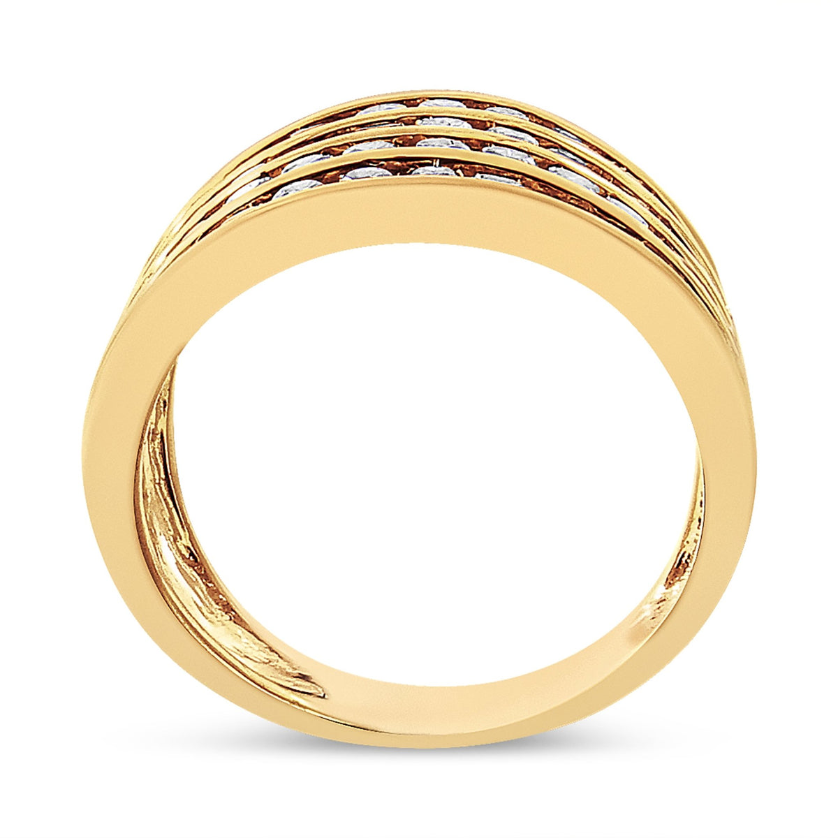 10K Yellow Gold Plated .925 Sterling Silver 1 1/2 Cttw Diamond 4 Row Channel Band Ring (Champagne Color, I2-I3 Clarity) Size 7 - LinkagejewelrydesignLinkagejewelrydesign