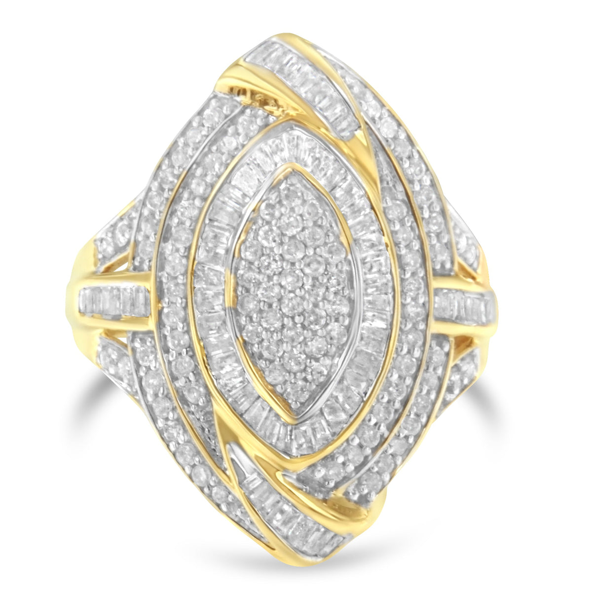 10K Yellow Gold Plated .925 Sterling Silver &amp; 1-1/5 Cttw Diamond Marquise Shaped Cluster Cocktail Fashion Ring (I-J Color, I2-I3 Clarity) - Size 6 - LinkagejewelrydesignLinkagejewelrydesign