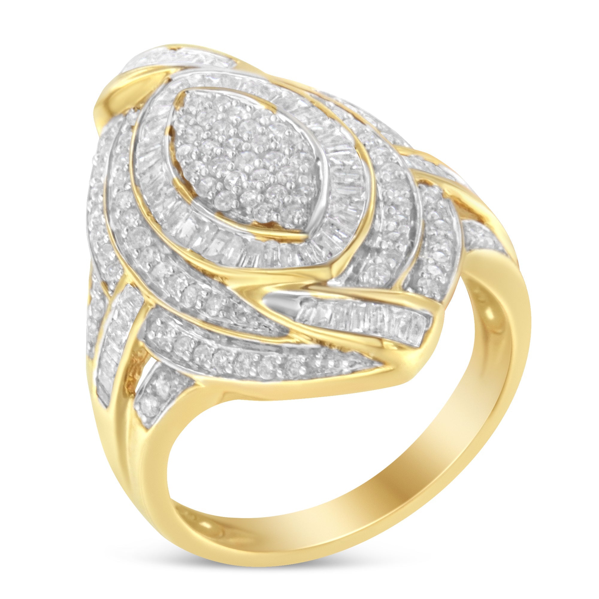 10K Yellow Gold Plated .925 Sterling Silver & 1-1/5 Cttw Diamond Marquise Shaped Cluster Cocktail Fashion Ring (I-J Color, I2-I3 Clarity) - Size 6 - LinkagejewelrydesignLinkagejewelrydesign