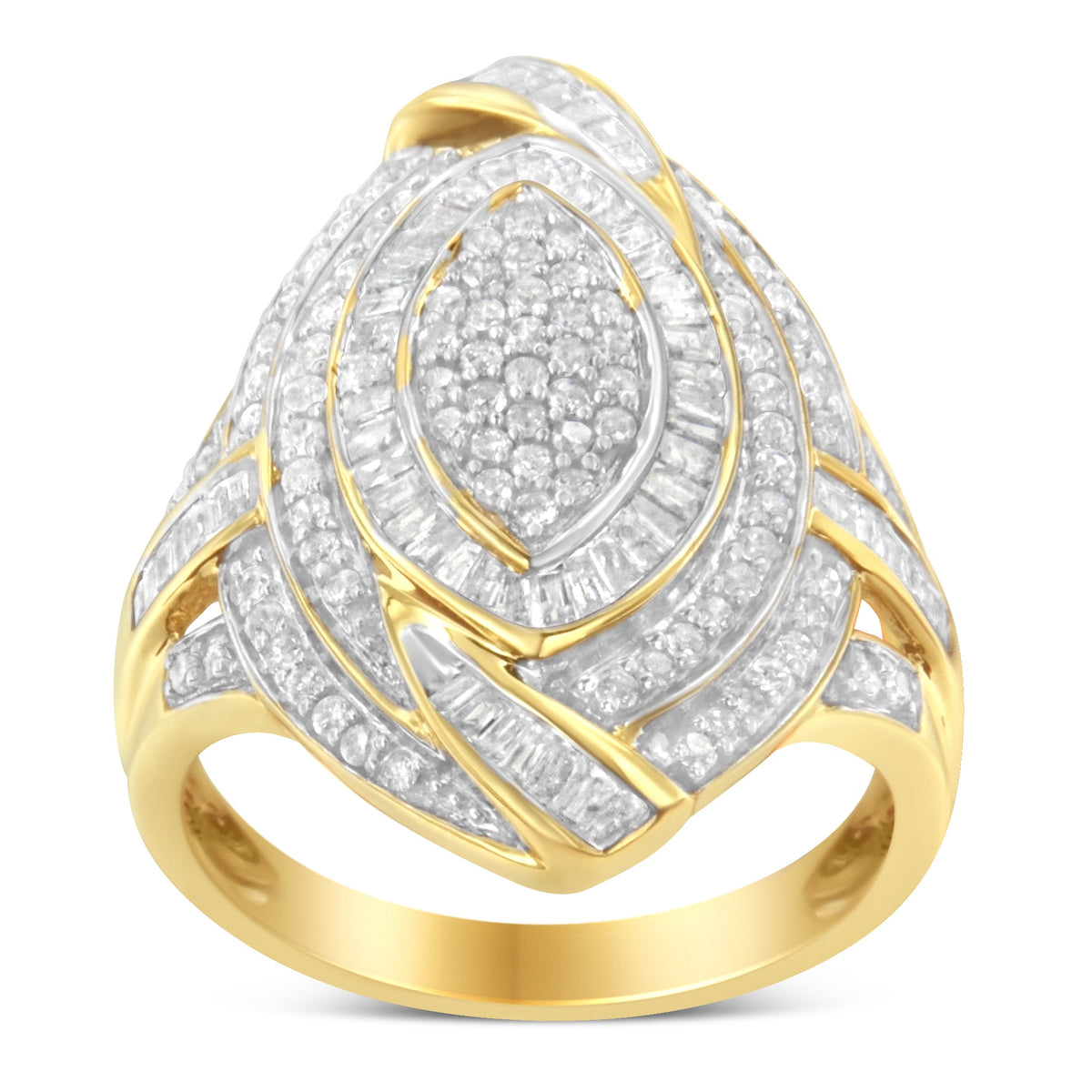 10K Yellow Gold Plated .925 Sterling Silver &amp; 1-1/5 Cttw Diamond Marquise Shaped Cluster Cocktail Fashion Ring (I-J Color, I2-I3 Clarity) - Size 6 - LinkagejewelrydesignLinkagejewelrydesign