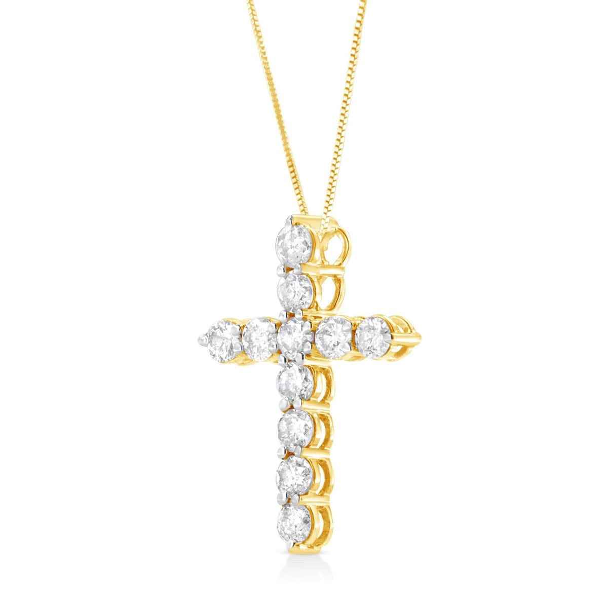 10K Yellow Gold Plated .925 Sterling Silver 1 cttw Prong Set Diamond Cross 18&quot; Pendant Necklace (J-K Color, I1-I2 Clarity) - LinkagejewelrydesignLinkagejewelrydesign
