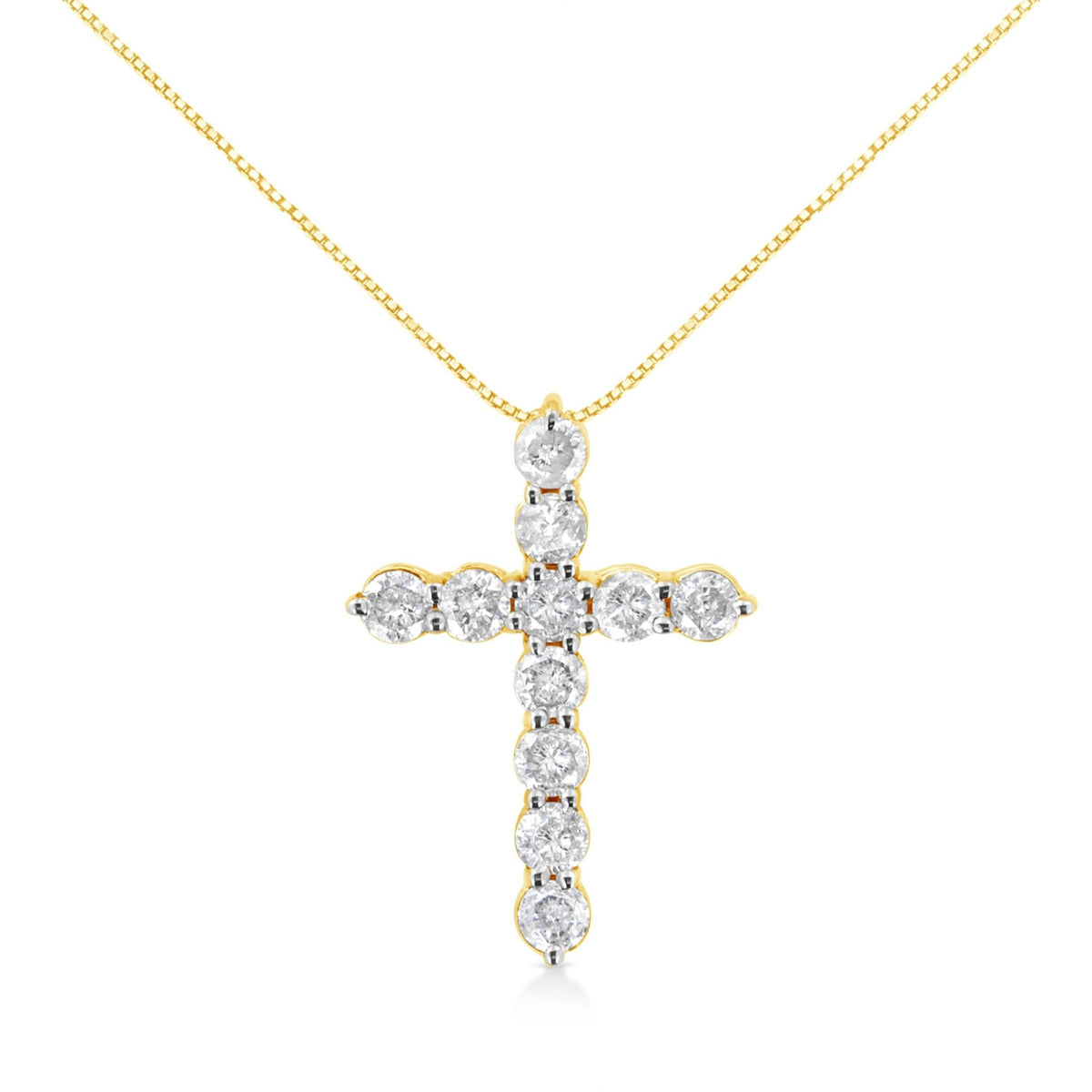 10K Yellow Gold Plated .925 Sterling Silver 1 cttw Prong Set Diamond Cross 18&quot; Pendant Necklace (J-K Color, I1-I2 Clarity) - LinkagejewelrydesignLinkagejewelrydesign