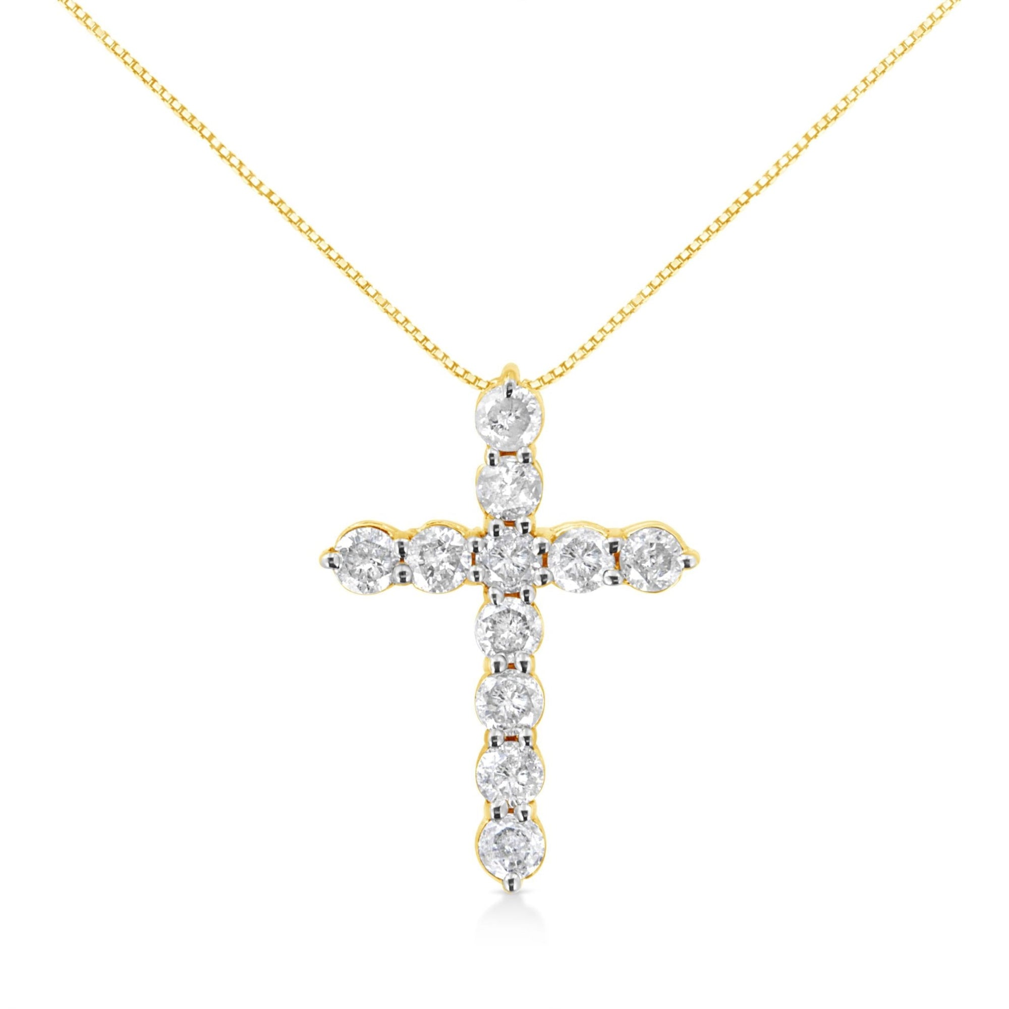 10K Yellow Gold Plated .925 Sterling Silver 1 cttw Prong Set Diamond Cross 18" Pendant Necklace (J-K Color, I1-I2 Clarity) - LinkagejewelrydesignLinkagejewelrydesign