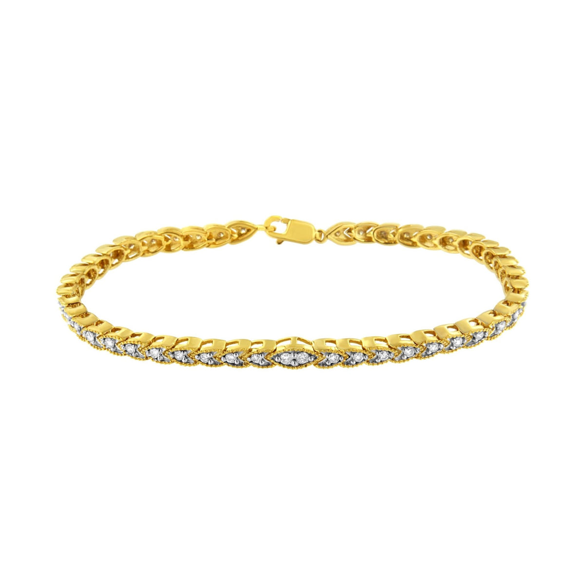 10K Yellow Gold Plated .925 Sterling Silver 1 cttw Prong-Set Diamond Pear Shape Link Bracelet (I-J Color, I1-I2 Clarity) - 7.25&quot; - LinkagejewelrydesignLinkagejewelrydesign