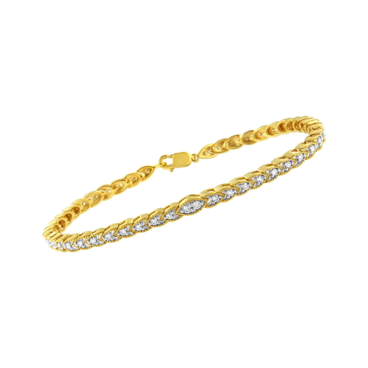 10K Yellow Gold Plated .925 Sterling Silver 1 cttw Prong-Set Diamond Pear Shape Link Bracelet (I-J Color, I1-I2 Clarity) - 7.25&quot; - LinkagejewelrydesignLinkagejewelrydesign
