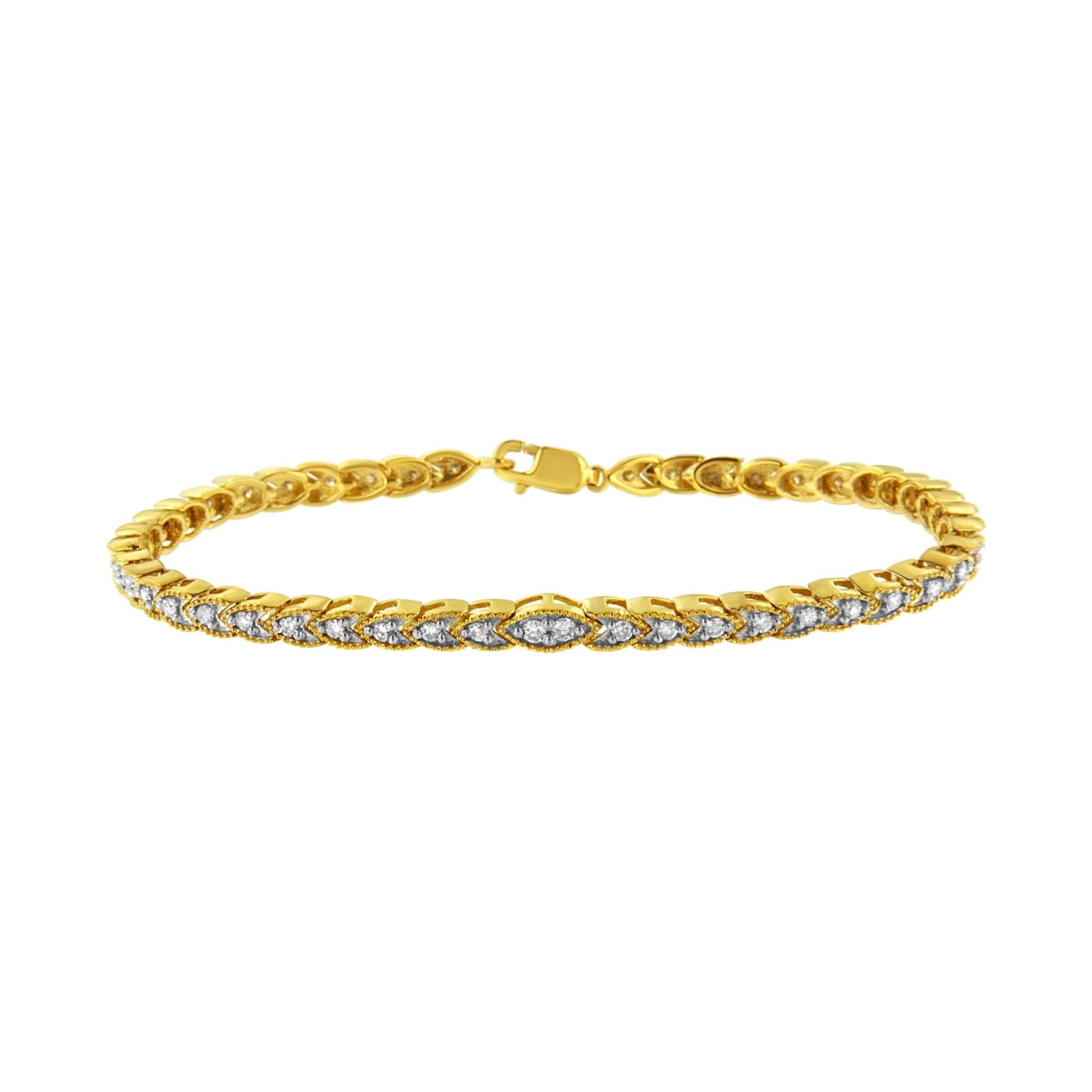 10K Yellow Gold Plated .925 Sterling Silver 1 cttw Prong-Set Diamond Pear Shape Link Bracelet (I-J Color, I1-I2 Clarity) - 7.25" - LinkagejewelrydesignLinkagejewelrydesign
