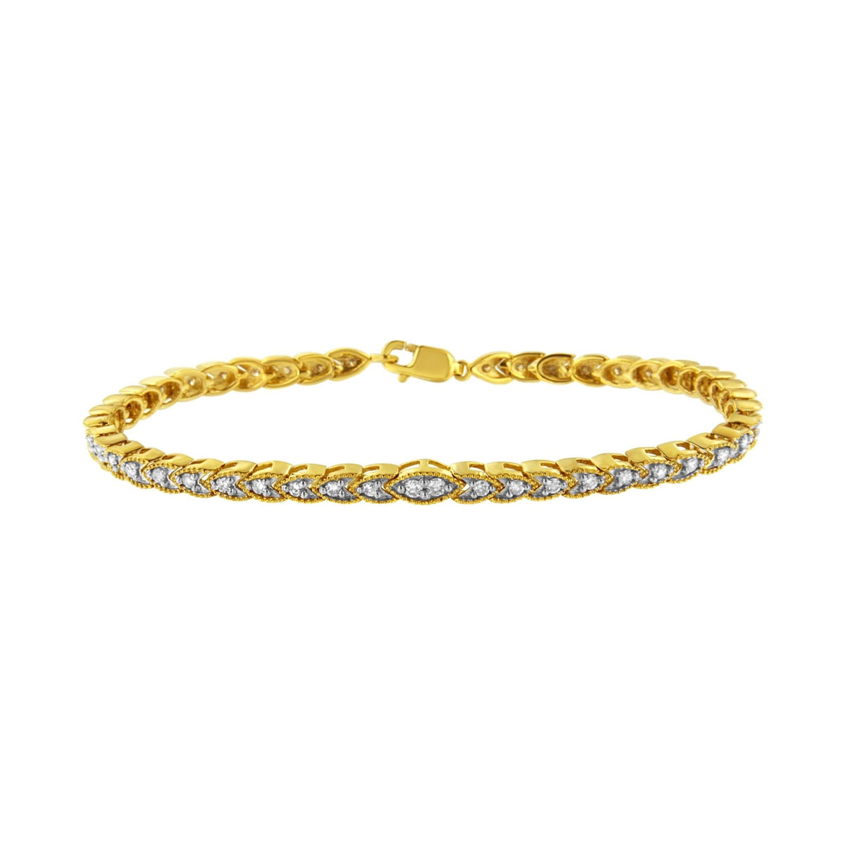 10K Yellow Gold Plated .925 Sterling Silver 1 cttw Prong-Set Diamond Pear Shape Link Bracelet (I-J Color, I1-I2 Clarity) - 7.25&quot; - LinkagejewelrydesignLinkagejewelrydesign