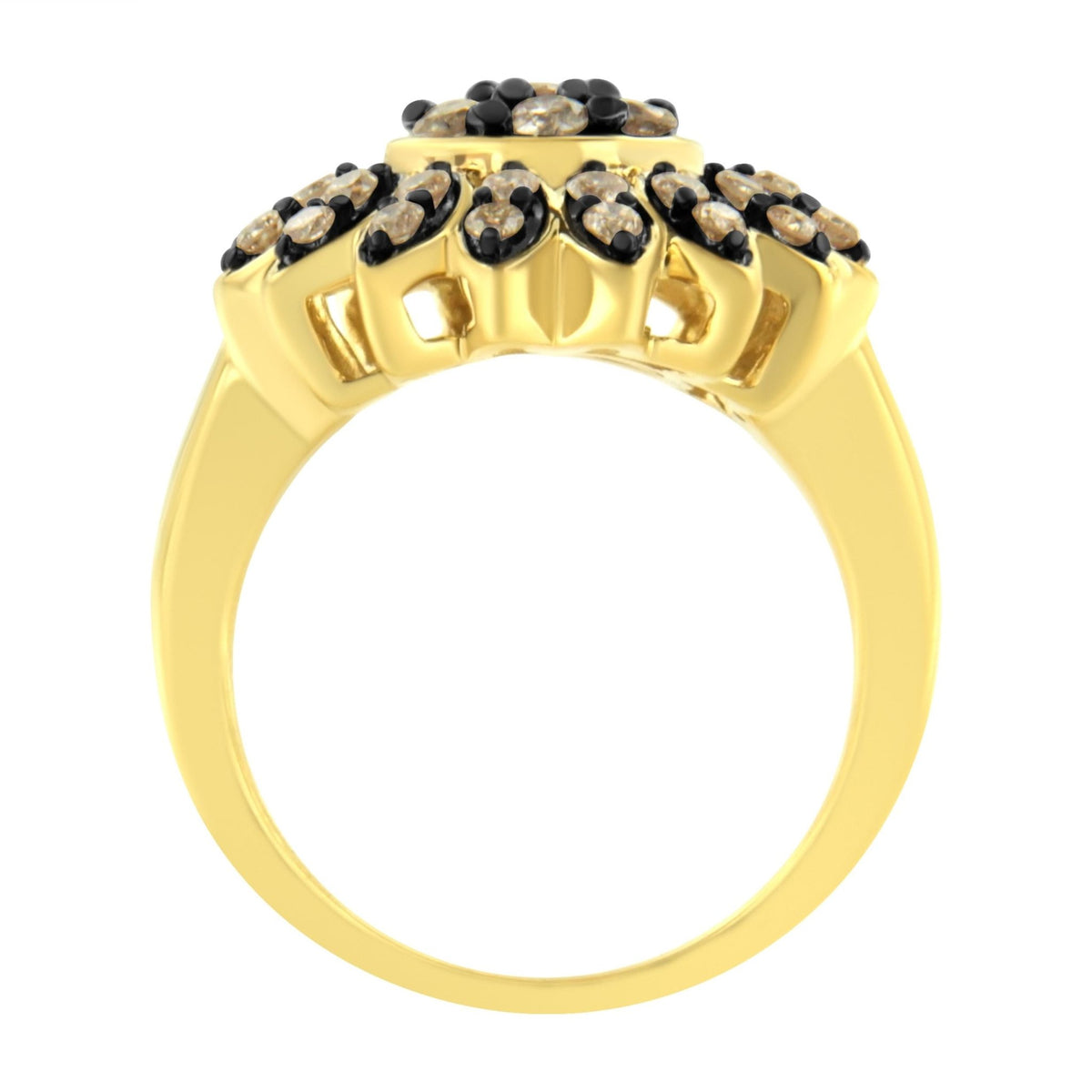 10K Yellow Gold Plated .925 Sterling Silver 1 cttw Prong Set Round-Cut Diamond Floral Cocktail Ring (I1-I2 Clarity, J-K Color) - Size 7 - LinkagejewelrydesignLinkagejewelrydesign