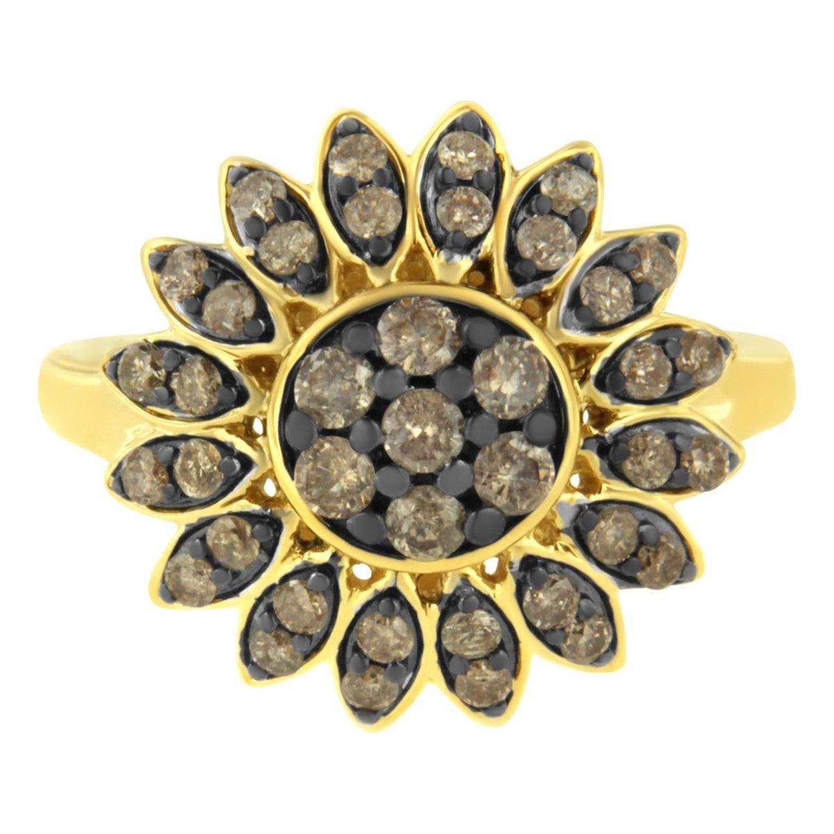 10K Yellow Gold Plated .925 Sterling Silver 1 cttw Prong Set Round-Cut Diamond Floral Cocktail Ring (I1-I2 Clarity, J-K Color) - Size 7 - LinkagejewelrydesignLinkagejewelrydesign