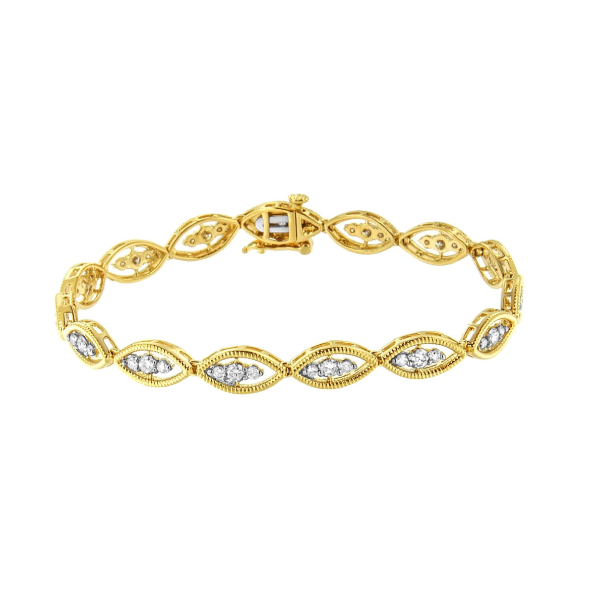 10K Yellow Gold Plated .925 Sterling Silver 1 cttw Prong Set Round-Cut Diamond Link Bracelet (J-K Color, I1-I2 Clarity) - 7.25&quot; - LinkagejewelrydesignLinkagejewelrydesign