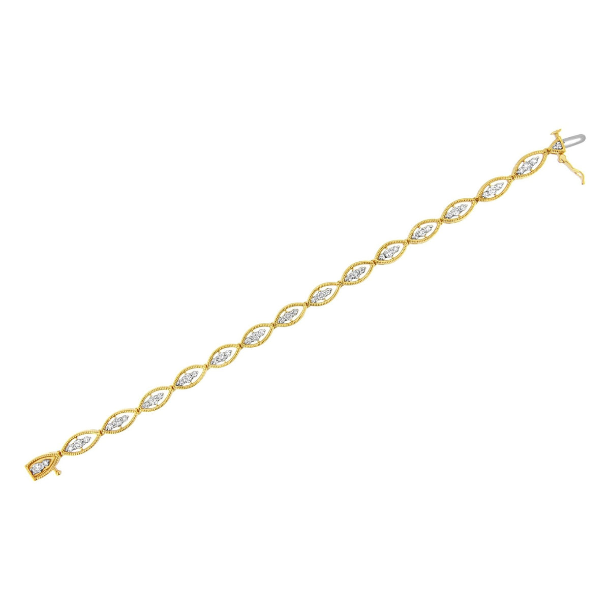 10K Yellow Gold Plated .925 Sterling Silver 1 cttw Prong Set Round-Cut Diamond Link Bracelet (J-K Color, I1-I2 Clarity) - 7.25&quot; - LinkagejewelrydesignLinkagejewelrydesign