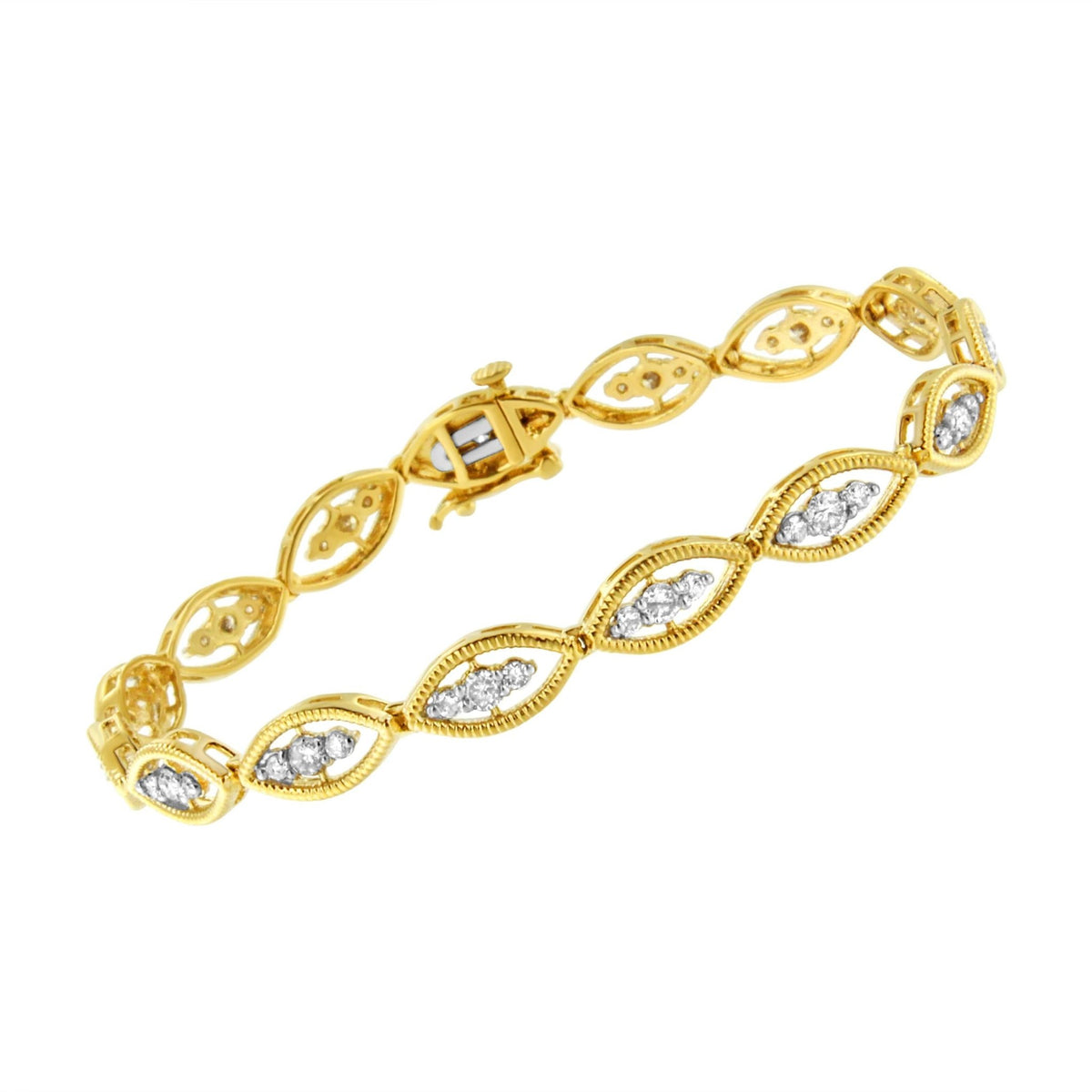 10K Yellow Gold Plated .925 Sterling Silver 1 cttw Prong Set Round-Cut Diamond Link Bracelet (J-K Color, I1-I2 Clarity) - 7.25&quot; - LinkagejewelrydesignLinkagejewelrydesign