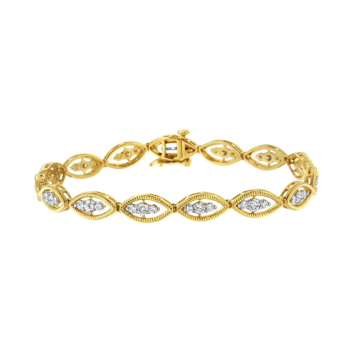 10K Yellow Gold Plated .925 Sterling Silver 1 cttw Prong Set Round-Cut Diamond Link Bracelet (J-K Color, I1-I2 Clarity) - 7.25&quot; - LinkagejewelrydesignLinkagejewelrydesign