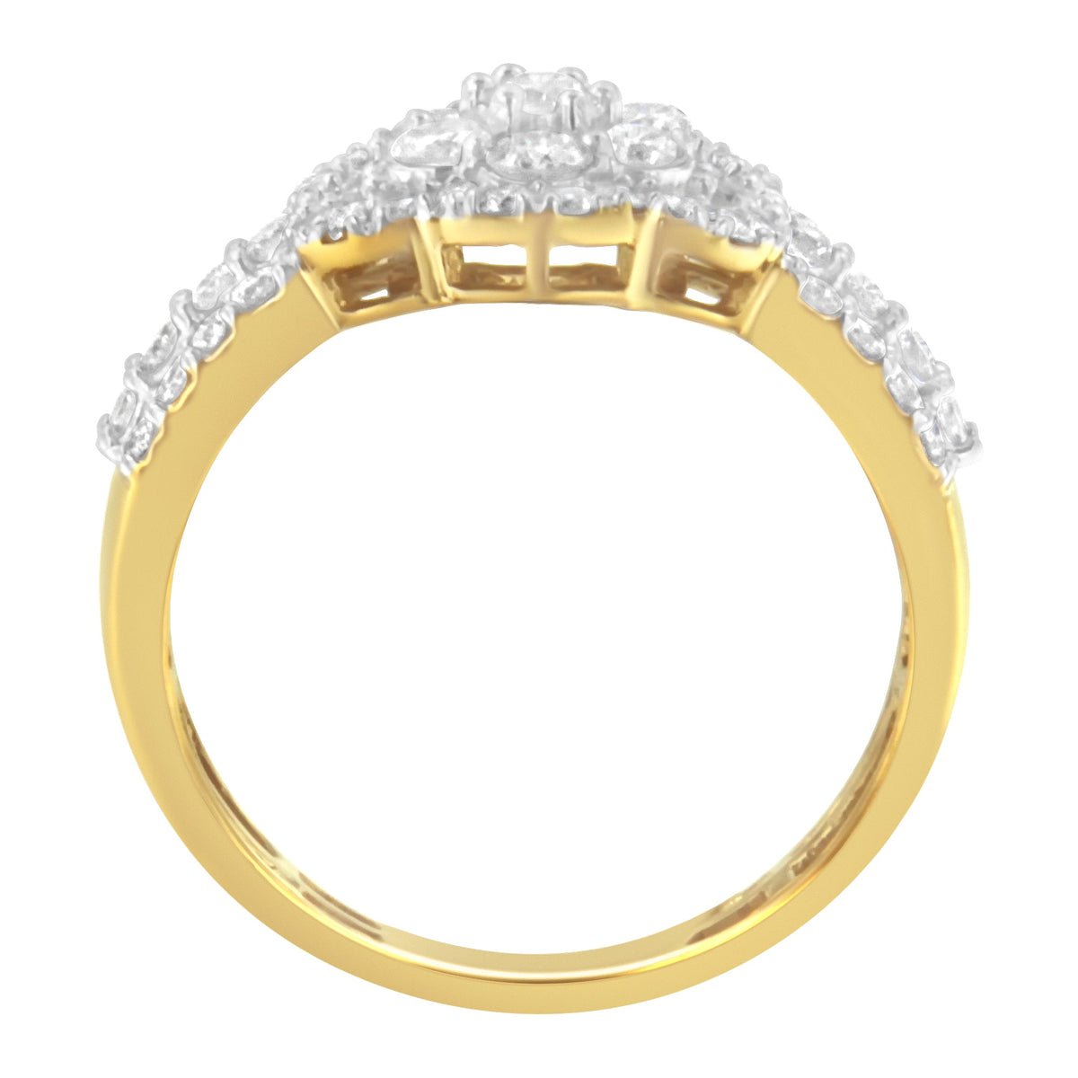 10K Yellow Gold Plated .925 Sterling Silver 1.0 Cttw Diamond Flower Cluster Open Halo Floral Ring (J-K Color, I2-I3 Clarity) - Size 7 - LinkagejewelrydesignLinkagejewelrydesign