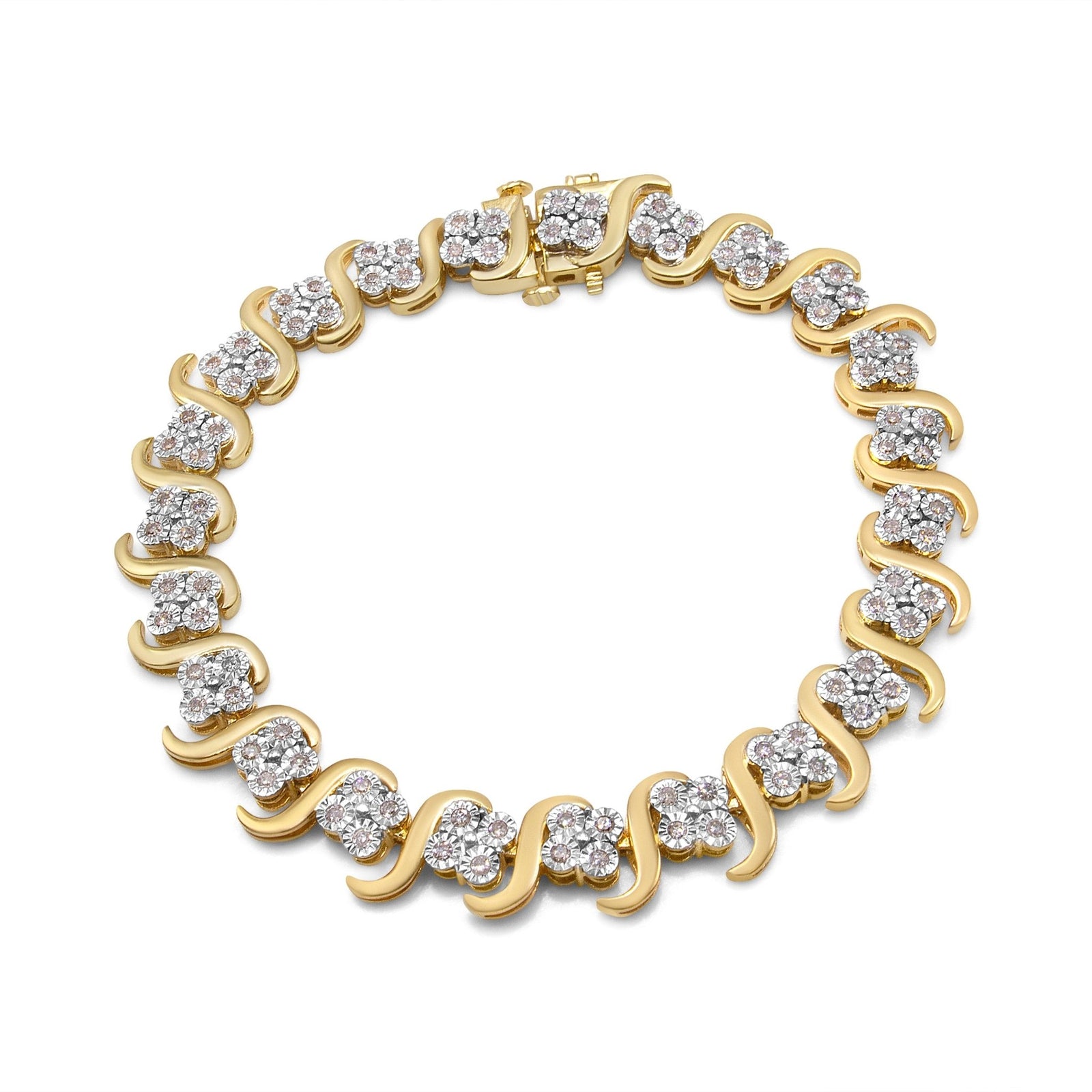 10K Yellow Gold Plated .925 Sterling Silver 1.0 Cttw Diamond "S" Link 7.25" Bracelet (J-K Color, I1-I2 Clarity) - LinkagejewelrydesignLinkagejewelrydesign
