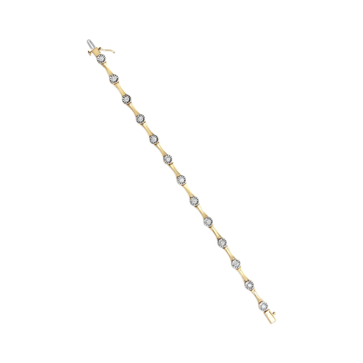 10K Yellow Gold Plated .925 Sterling Silver 1.0 Cttw Miracle Set Diamond Bezel Style Station Link Bracelet (H-I Color, I3 Clarity) - Size 7&quot; - LinkagejewelrydesignLinkagejewelrydesign