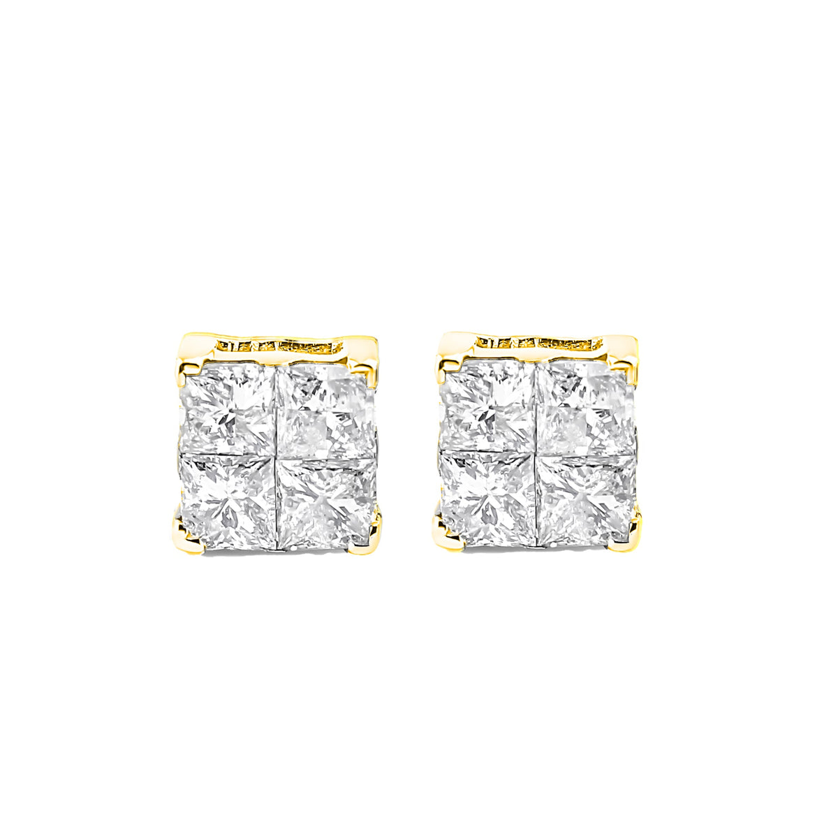 10K Yellow Gold Plated .925 Sterling Silver 1.0 Cttw Princess-Cut Diamond Composite Multi Stone Stud Earrings (J-K Color, SI2-I1 Clarity) - LinkagejewelrydesignLinkagejewelrydesign