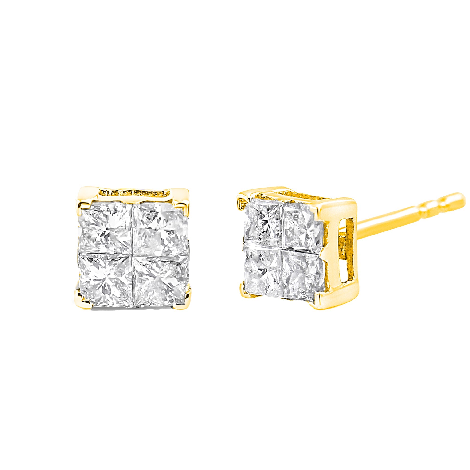 10K Yellow Gold Plated .925 Sterling Silver 1.0 Cttw Princess-Cut Diamond Composite Multi Stone Stud Earrings (J-K Color, SI2-I1 Clarity) - LinkagejewelrydesignLinkagejewelrydesign