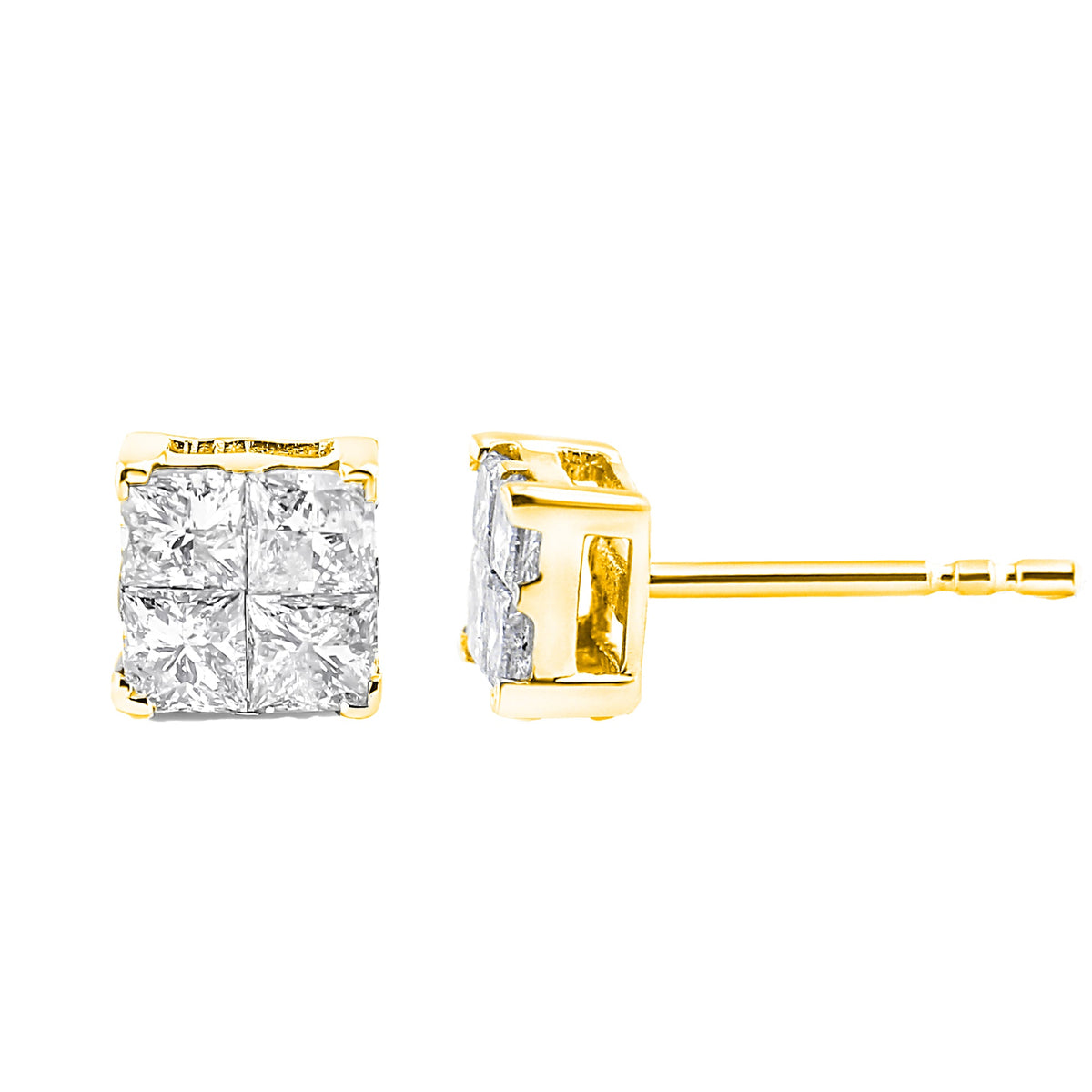 10K Yellow Gold Plated .925 Sterling Silver 1.0 Cttw Princess-Cut Diamond Composite Multi Stone Stud Earrings (J-K Color, SI2-I1 Clarity) - LinkagejewelrydesignLinkagejewelrydesign