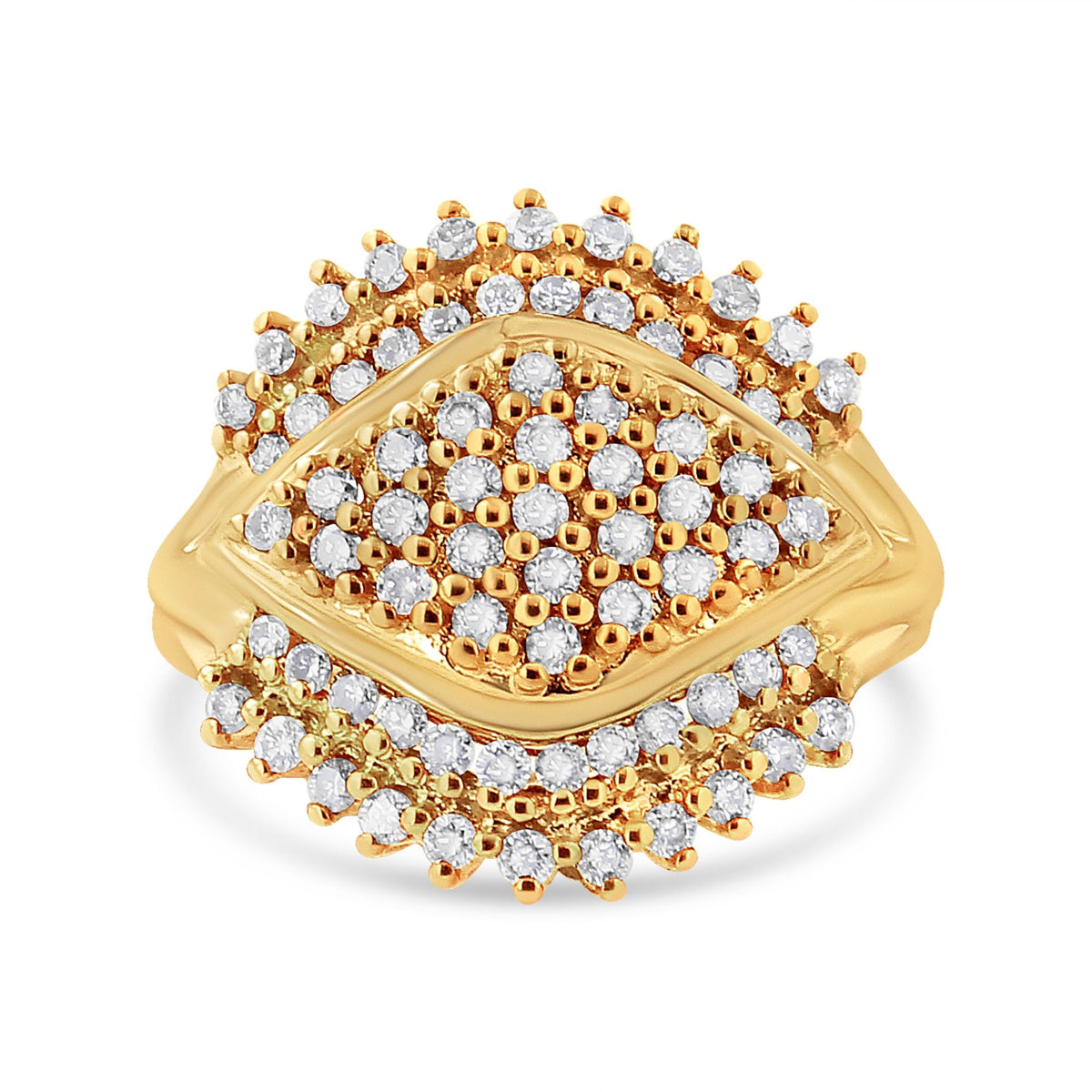 10K Yellow Gold Plated .925 Sterling Silver 1.00 Cttw Diamond Cluster Ring (Champagne Color, I2-I3 Clarity) - Size 7 - LinkagejewelrydesignLinkagejewelrydesign