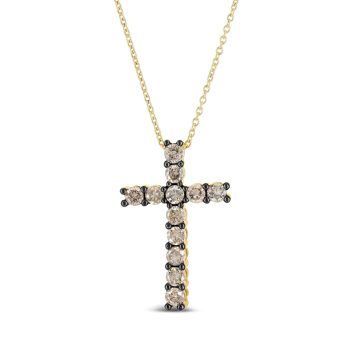 10K Yellow Gold Plated .925 Sterling Silver 1.00 Cttw Traditional Diamond Cross 18&quot; Pendant Necklace (Champagne color, I2-I3 Clarity) - LinkagejewelrydesignLinkagejewelrydesign