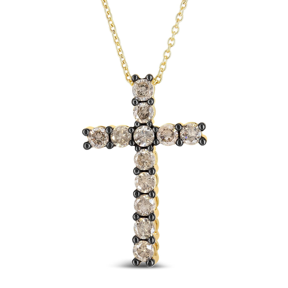 10K Yellow Gold Plated .925 Sterling Silver 1.00 Cttw Traditional Diamond Cross 18&quot; Pendant Necklace (Champagne color, I2-I3 Clarity) - LinkagejewelrydesignLinkagejewelrydesign