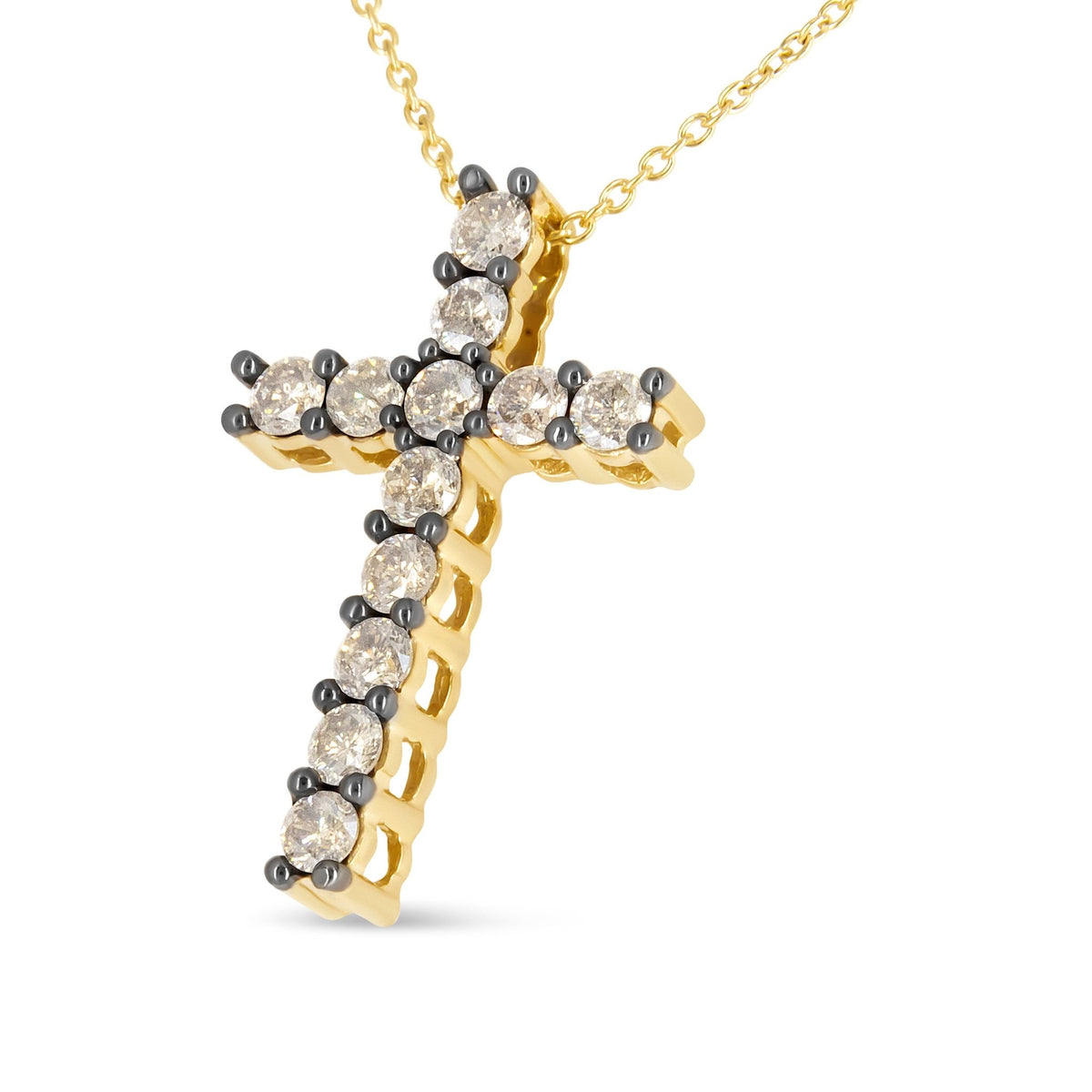 10K Yellow Gold Plated .925 Sterling Silver 1.00 Cttw Traditional Diamond Cross 18&quot; Pendant Necklace (Champagne color, I2-I3 Clarity) - LinkagejewelrydesignLinkagejewelrydesign