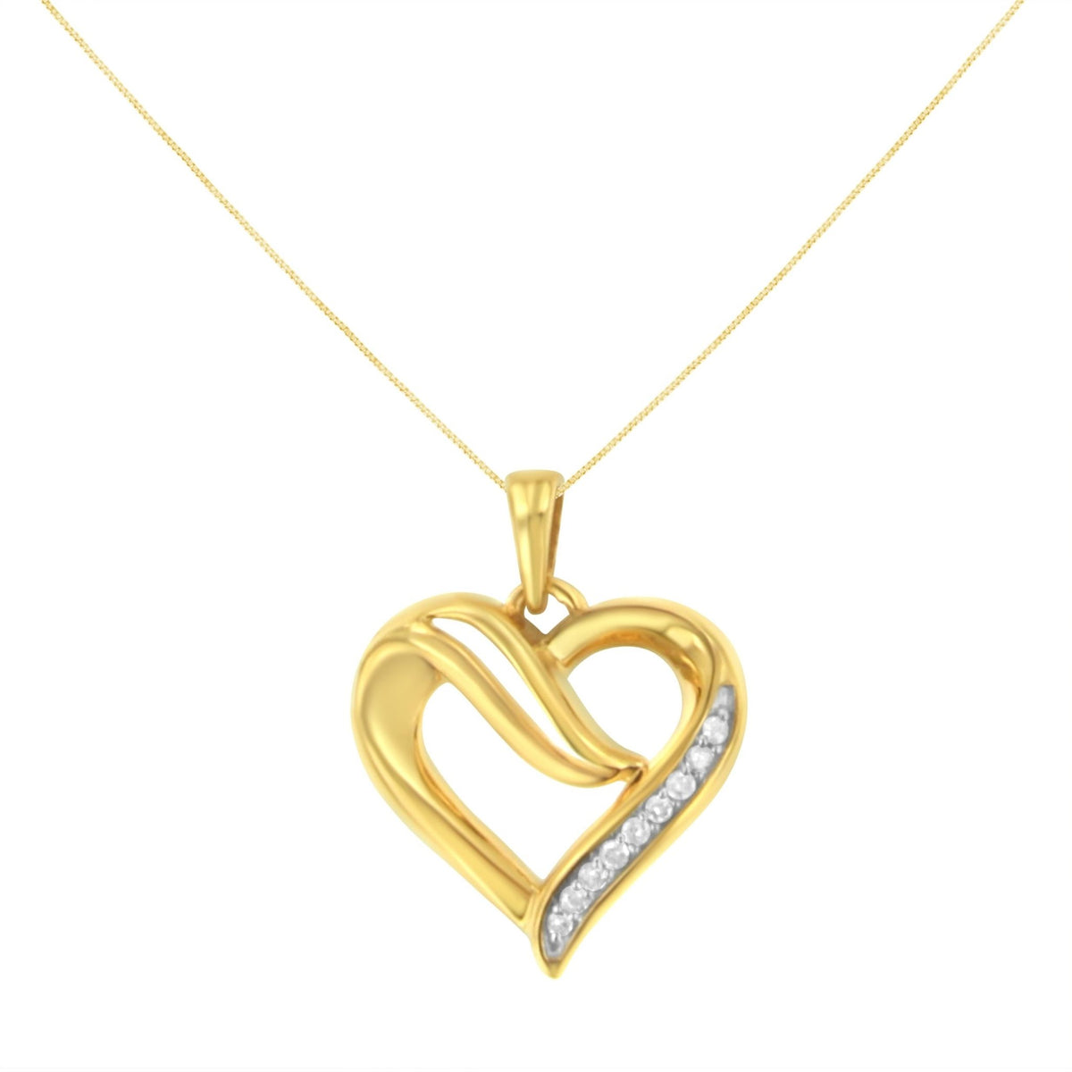 10K Yellow Gold Plated .925 Sterling Silver 1/10 Cttw Diamond Heart 18&quot; Pendant Necklace (I-J Color, I2-I3 Clarity) - LinkagejewelrydesignLinkagejewelrydesign