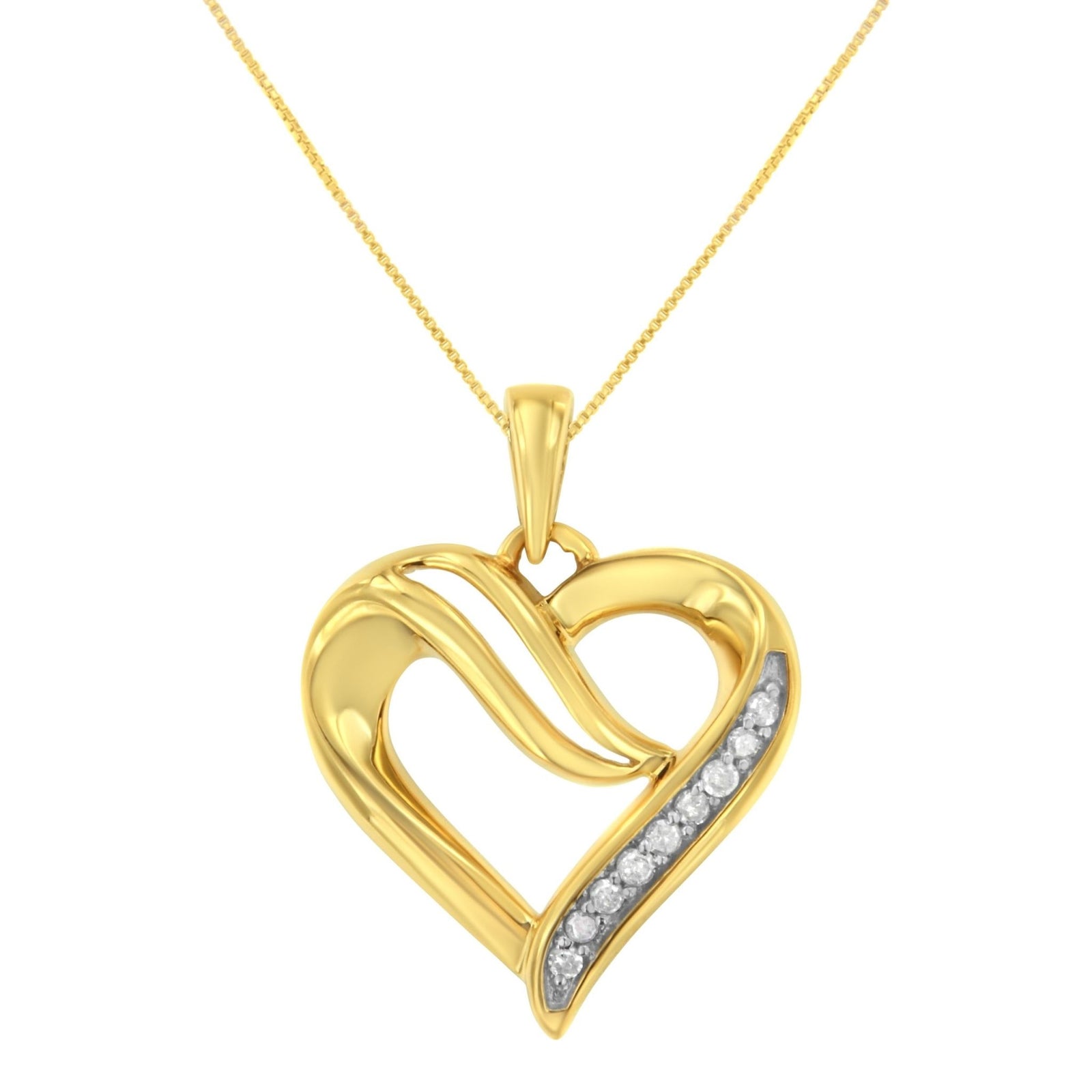 10K Yellow Gold Plated .925 Sterling Silver 1/10 Cttw Diamond Heart 18" Pendant Necklace (I-J Color, I2-I3 Clarity) - LinkagejewelrydesignLinkagejewelrydesign