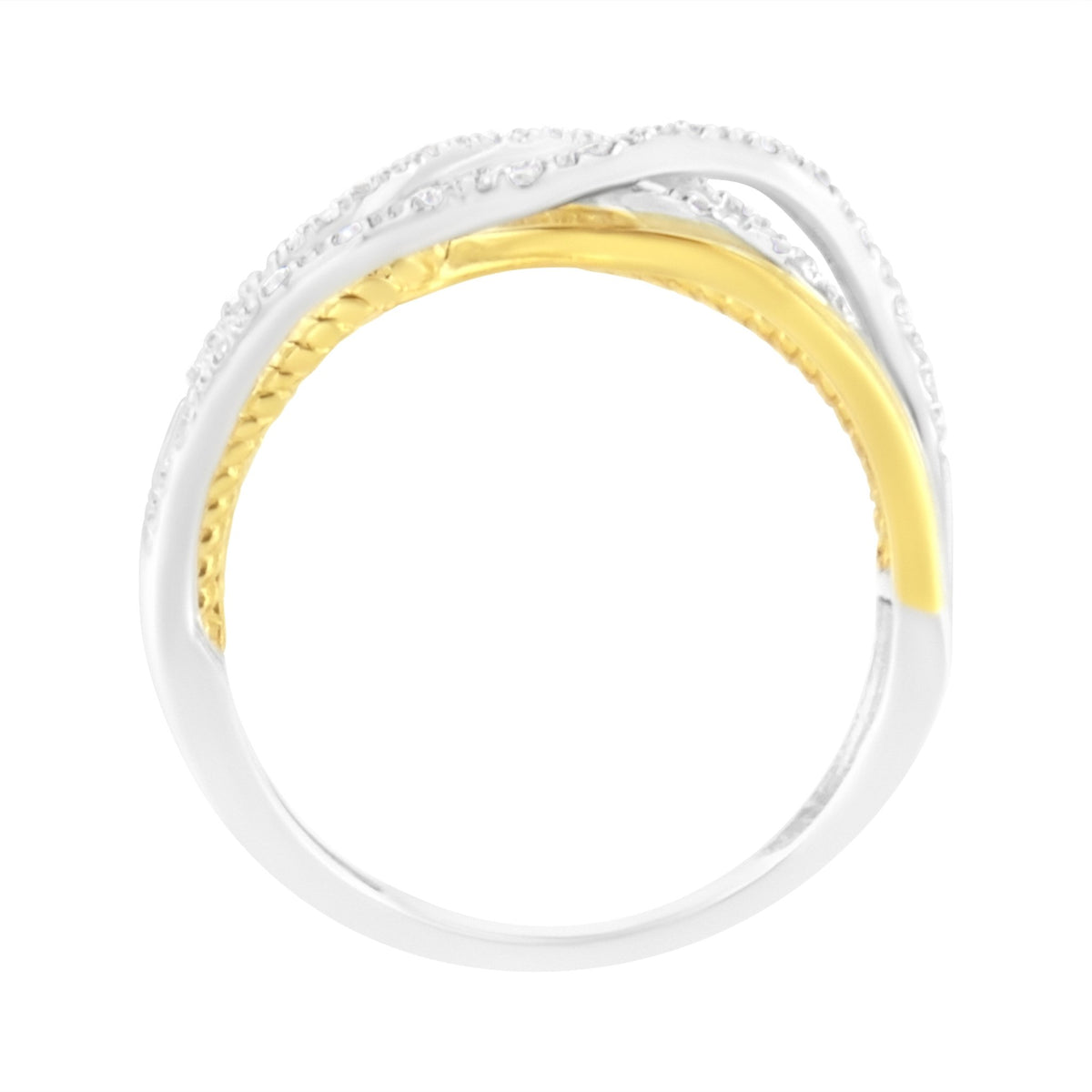 10K Yellow Gold Plated .925 Sterling Silver 1/10 Cttw Diamond Multi Row Crossover Ring Band (I-J Color, I1-I2 Clarity) - Size 7 - LinkagejewelrydesignLinkagejewelrydesign