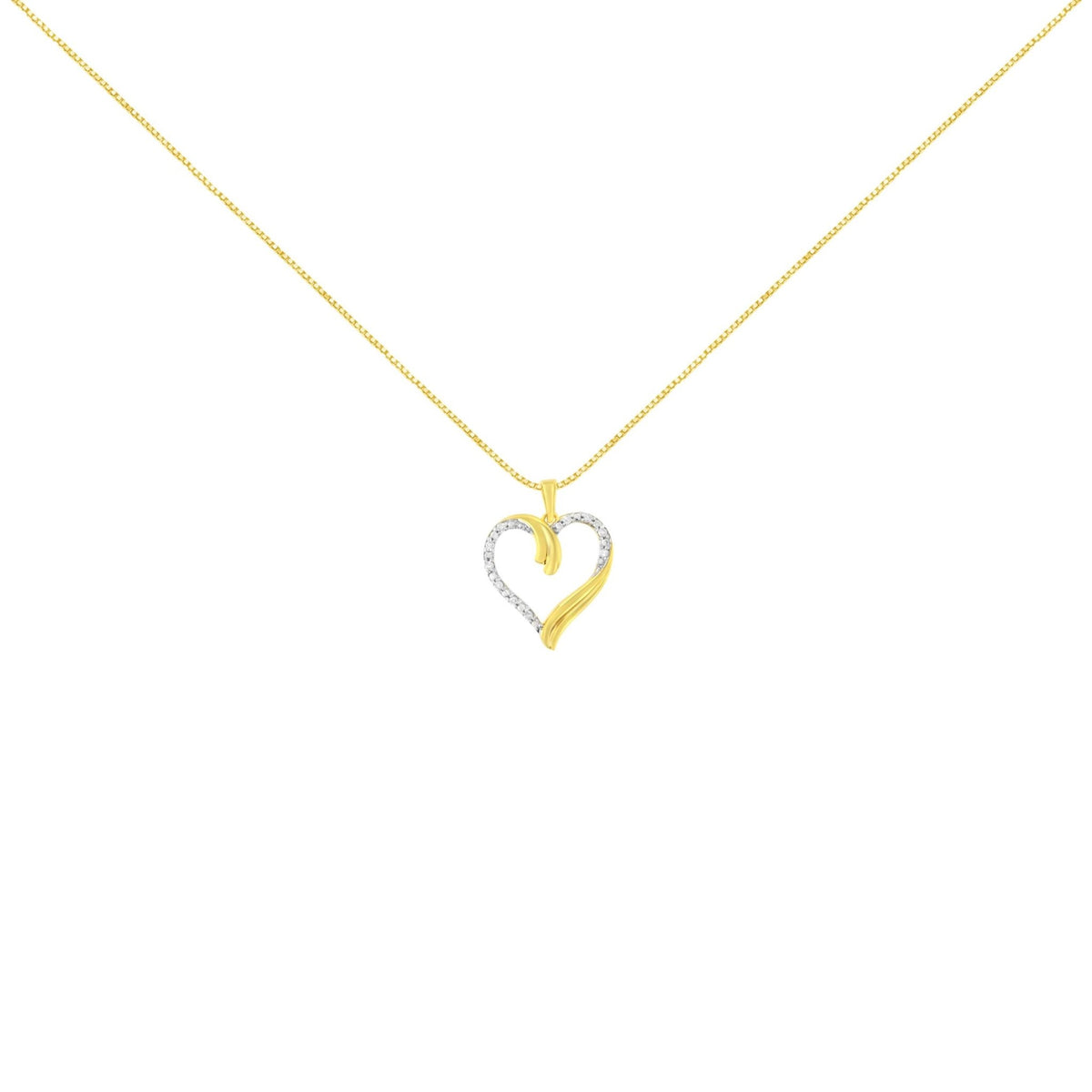 10K Yellow Gold Plated .925 Sterling Silver 1/10 cttw Diamond Open Heart 18&quot; Pendent Necklace (J-K Color, I3 Clarity) - LinkagejewelrydesignLinkagejewelrydesign