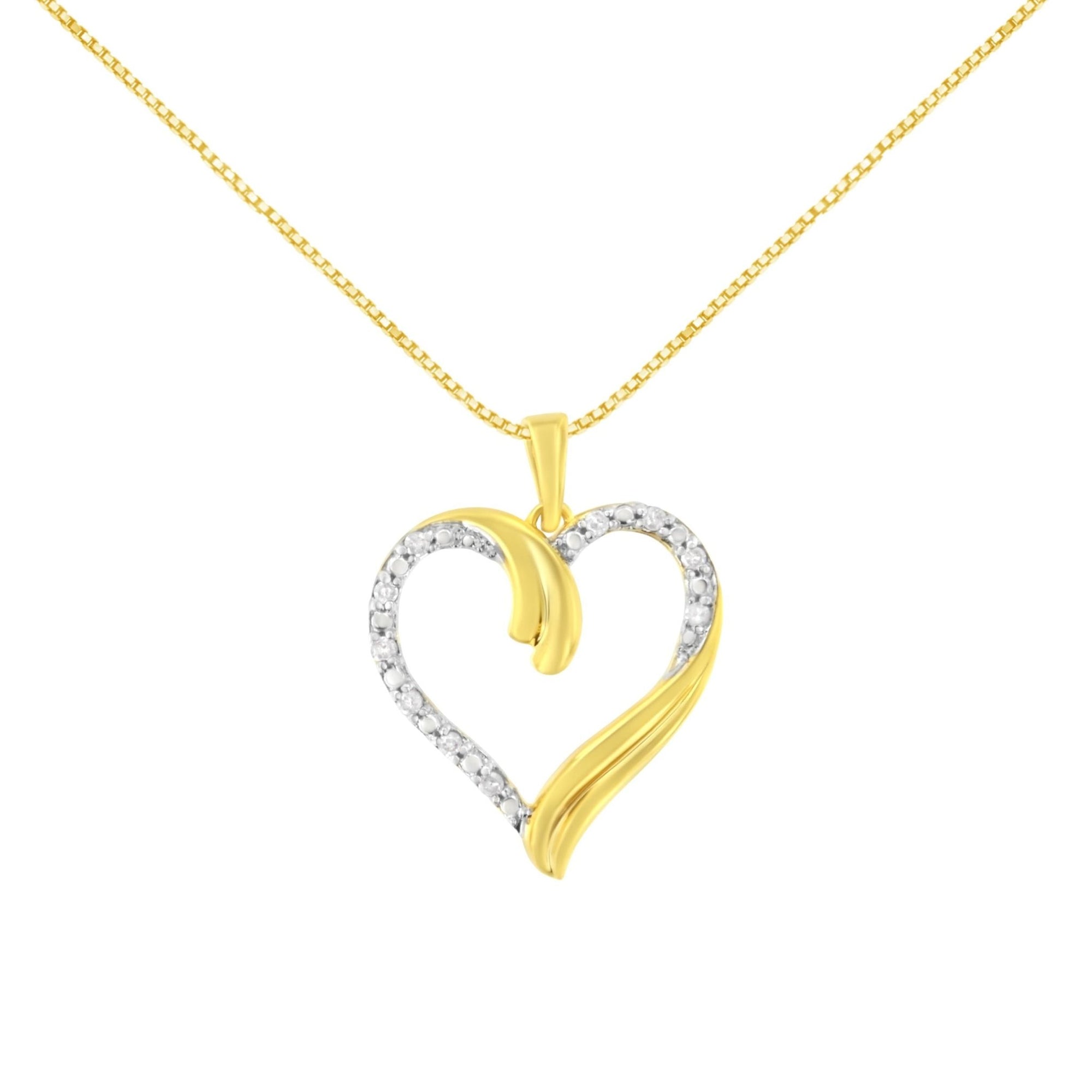 10K Yellow Gold Plated .925 Sterling Silver 1/10 cttw Diamond Open Heart 18" Pendent Necklace (J-K Color, I3 Clarity) - LinkagejewelrydesignLinkagejewelrydesign