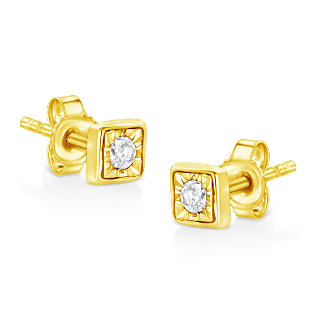 10K Yellow Gold Plated .925 Sterling Silver 1/10 Cttw Miracle-Set Diamond Circle Shape Stud Earrings (K-L Color, I2-I3 Clarity) - LinkagejewelrydesignLinkagejewelrydesign