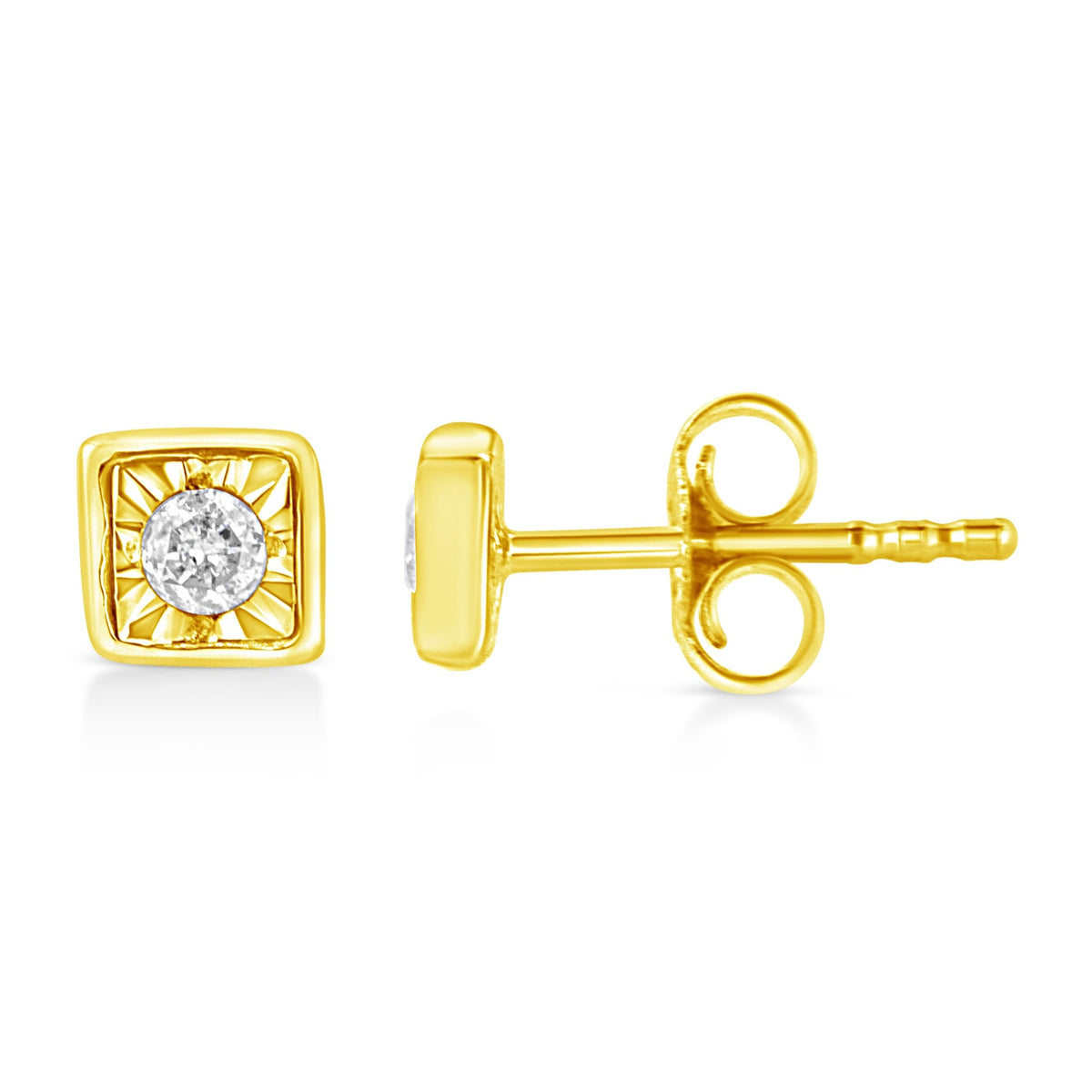 10K Yellow Gold Plated .925 Sterling Silver 1/10 Cttw Miracle-Set Diamond Circle Shape Stud Earrings (K-L Color, I2-I3 Clarity) - LinkagejewelrydesignLinkagejewelrydesign