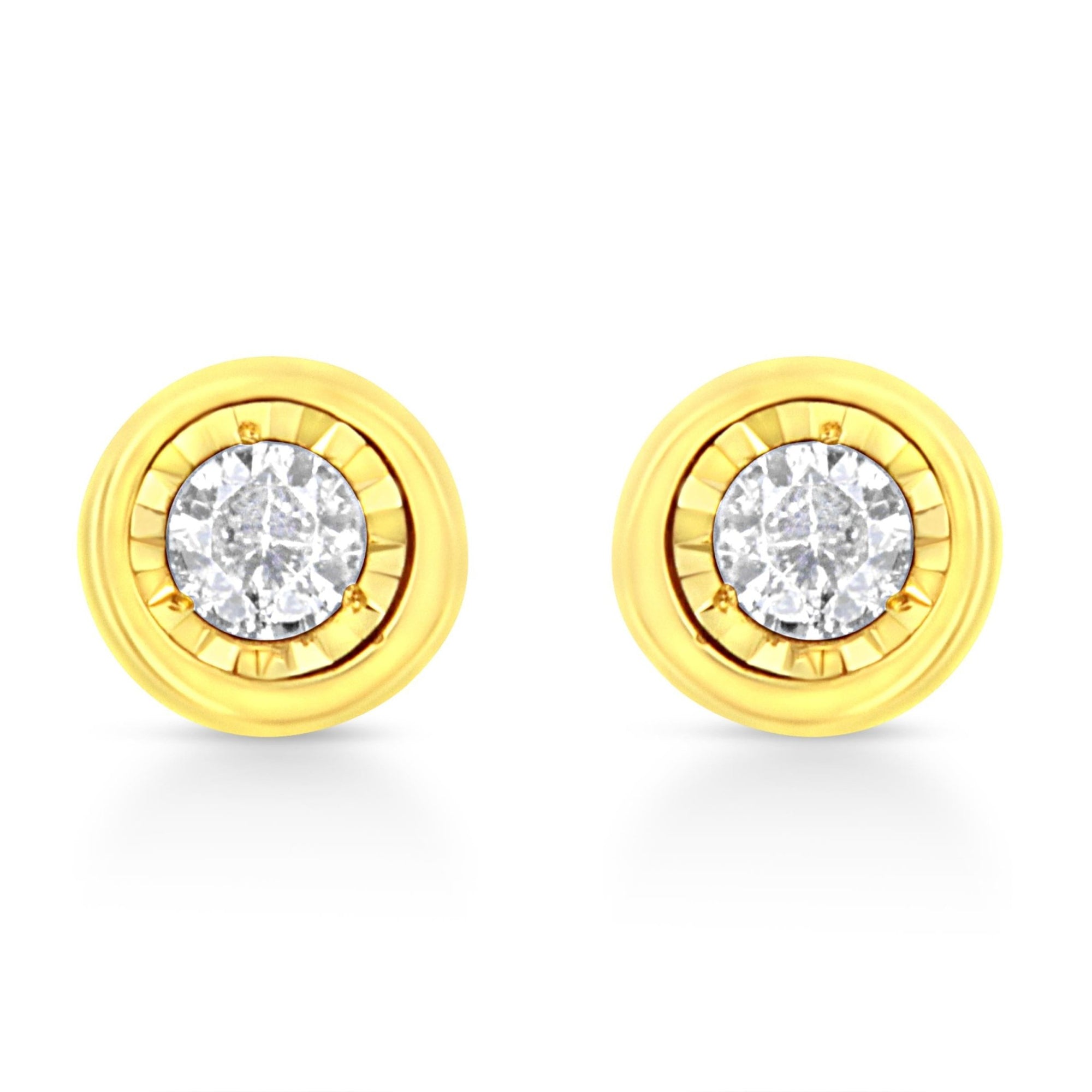 10K Yellow Gold Plated .925 Sterling Silver 1/10 Cttw Miracle-Set Diamond Circle Shape Stud Earrings (K-L Color, I2-I3 Clarity) - LinkagejewelrydesignLinkagejewelrydesign