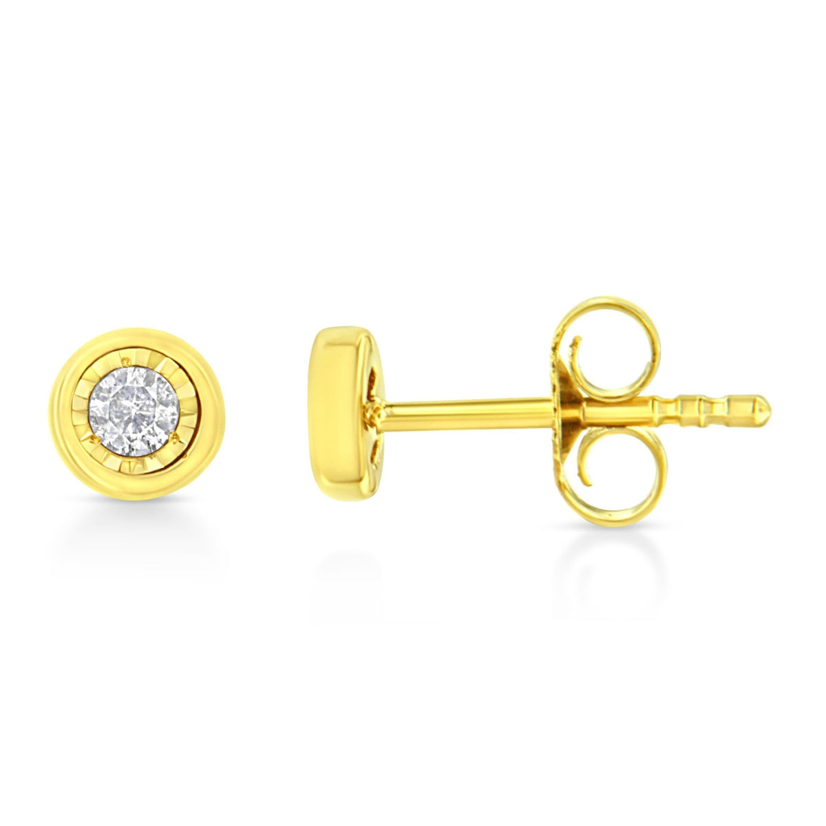 10K Yellow Gold Plated .925 Sterling Silver 1/10 Cttw Miracle-Set Diamond Circle Shape Stud Earrings (K-L Color, I2-I3 Clarity) - LinkagejewelrydesignLinkagejewelrydesign