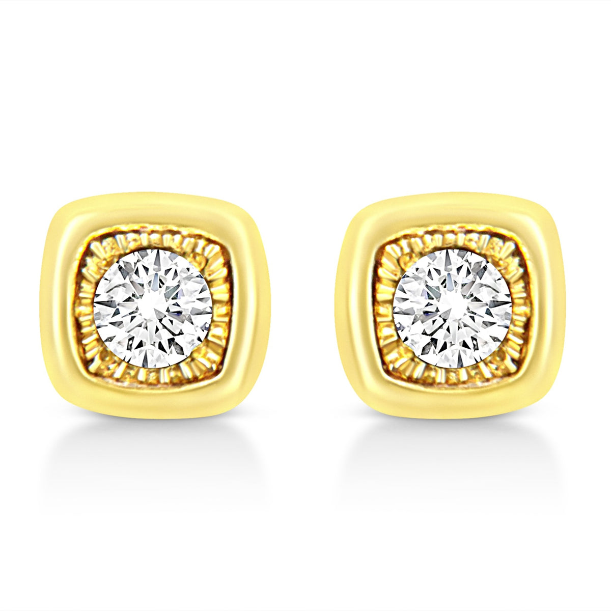 10K Yellow Gold Plated .925 Sterling Silver 1/10 Cttw Miracle-Set Diamond Circle Shape Stud Earrings (K-L Color, I2-I3 Clarity) - LinkagejewelrydesignLinkagejewelrydesign