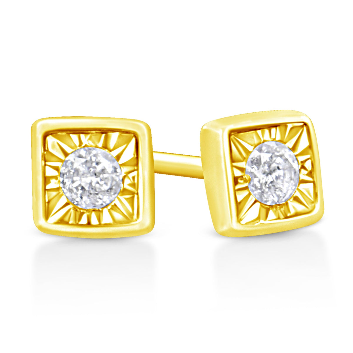 10K Yellow Gold Plated .925 Sterling Silver 1/10 Cttw Miracle-Set Diamond Circle Shape Stud Earrings (K-L Color, I2-I3 Clarity) - LinkagejewelrydesignLinkagejewelrydesign