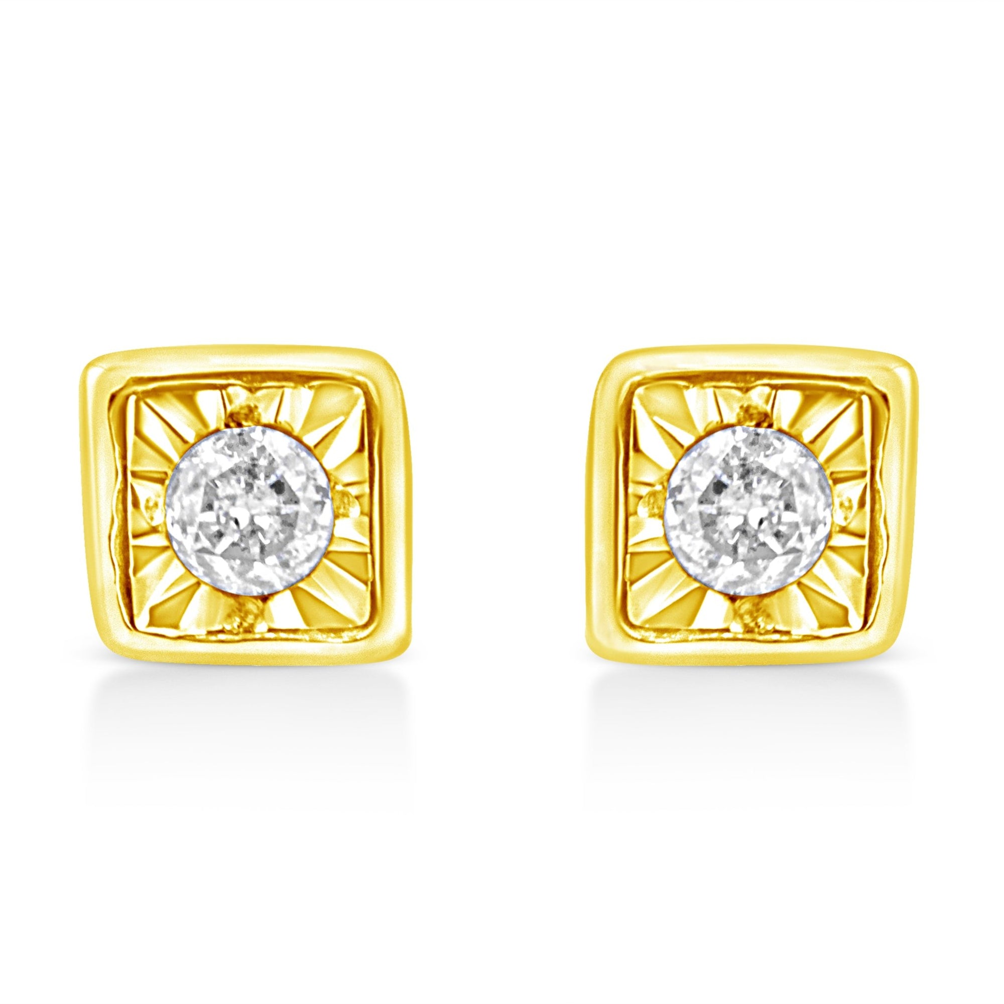 10K Yellow Gold Plated .925 Sterling Silver 1/10 Cttw Miracle-Set Diamond Circle Shape Stud Earrings (K-L Color, I2-I3 Clarity) - LinkagejewelrydesignLinkagejewelrydesign