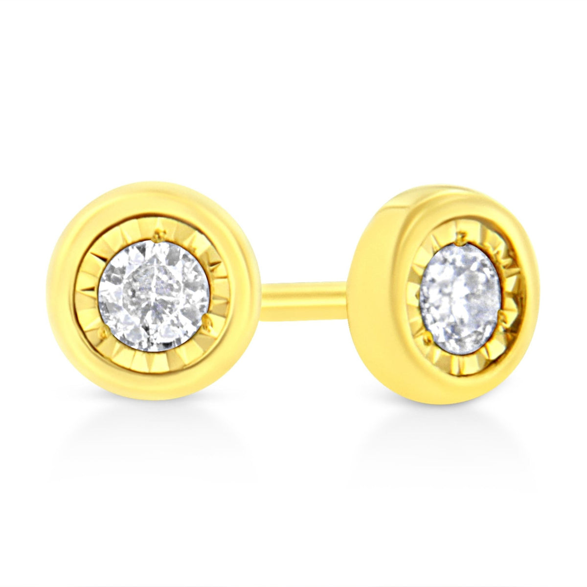 10K Yellow Gold Plated .925 Sterling Silver 1/10 Cttw Miracle-Set Diamond Circle Shape Stud Earrings (K-L Color, I2-I3 Clarity) - LinkagejewelrydesignLinkagejewelrydesign