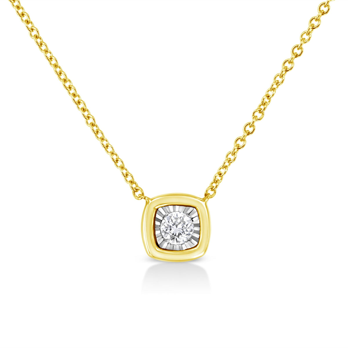 10K Yellow Gold Plated .925 Sterling Silver 1/10 Cttw Miracle Set Round Diamond Square Box Shape 18&quot; Pendant Necklace (K-L Color, I2-I3 Clarity) - LinkagejewelrydesignLinkagejewelrydesign