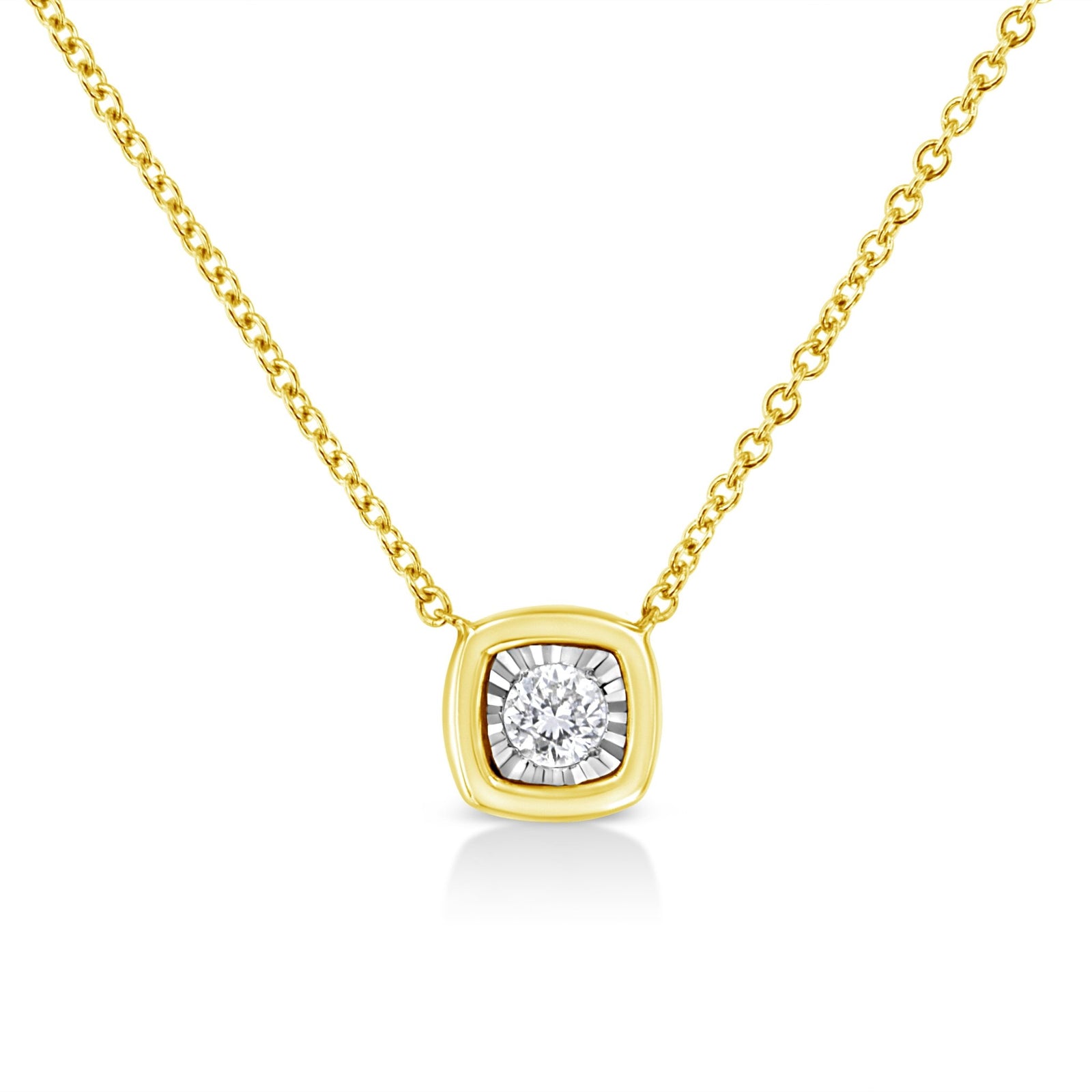 10K Yellow Gold Plated .925 Sterling Silver 1/10 Cttw Miracle Set Round Diamond Square Box Shape 18" Pendant Necklace (K-L Color, I2-I3 Clarity) - LinkagejewelrydesignLinkagejewelrydesign