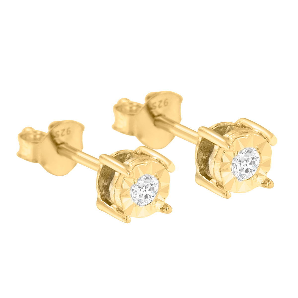 10K Yellow Gold Plated .925 Sterling Silver 1/10 Cttw Round Brilliant-Cut Diamond Miracle-Set Stud Earrings (J-K Color, I3 Clarity) - LinkagejewelrydesignLinkagejewelrydesign