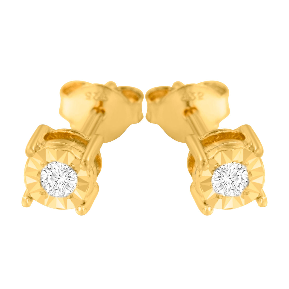 10K Yellow Gold Plated .925 Sterling Silver 1/10 Cttw Round Brilliant-Cut Diamond Miracle-Set Stud Earrings (J-K Color, I3 Clarity) - LinkagejewelrydesignLinkagejewelrydesign