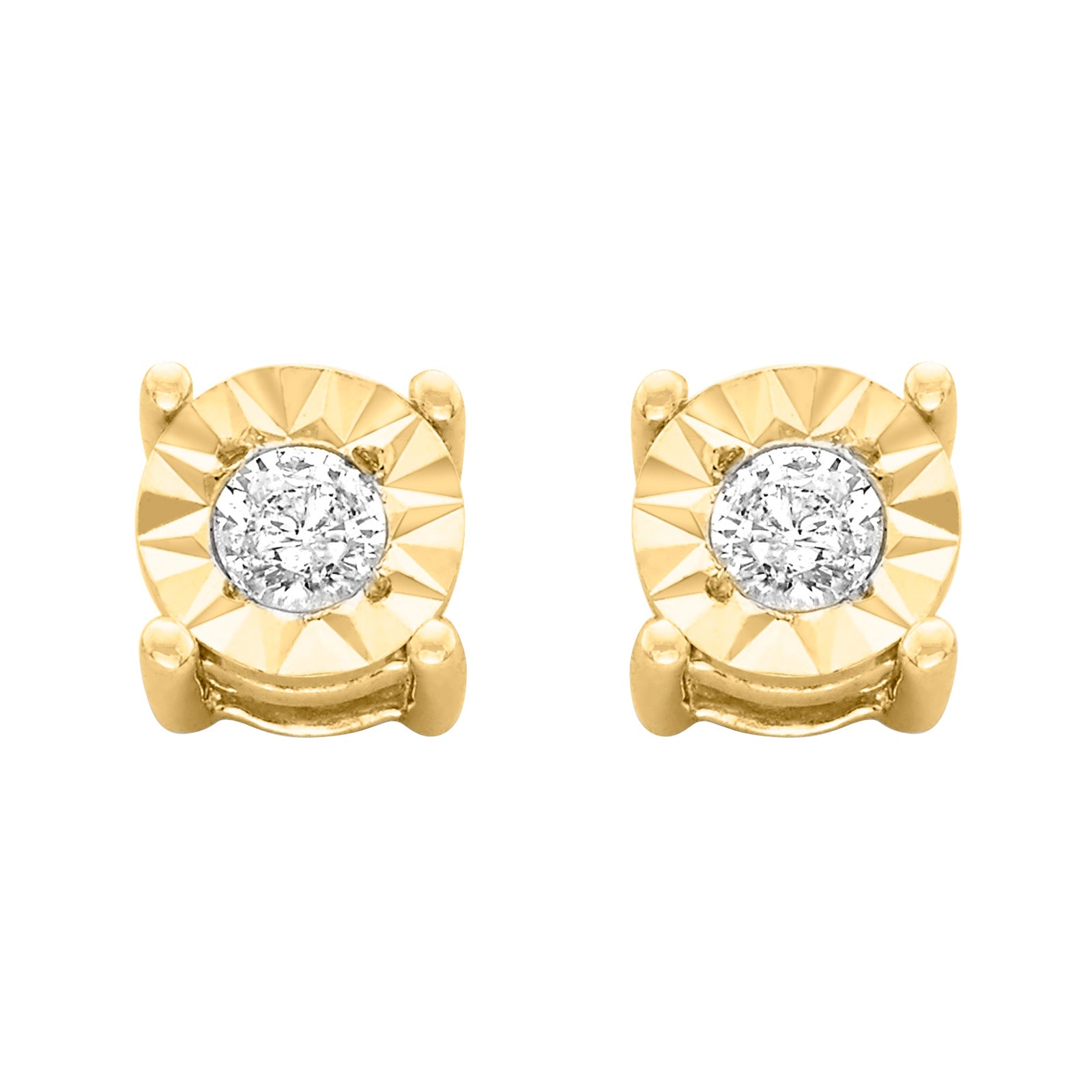 10K Yellow Gold Plated .925 Sterling Silver 1/10 Cttw Round Brilliant-Cut Diamond Miracle-Set Stud Earrings (J-K Color, I3 Clarity) - LinkagejewelrydesignLinkagejewelrydesign