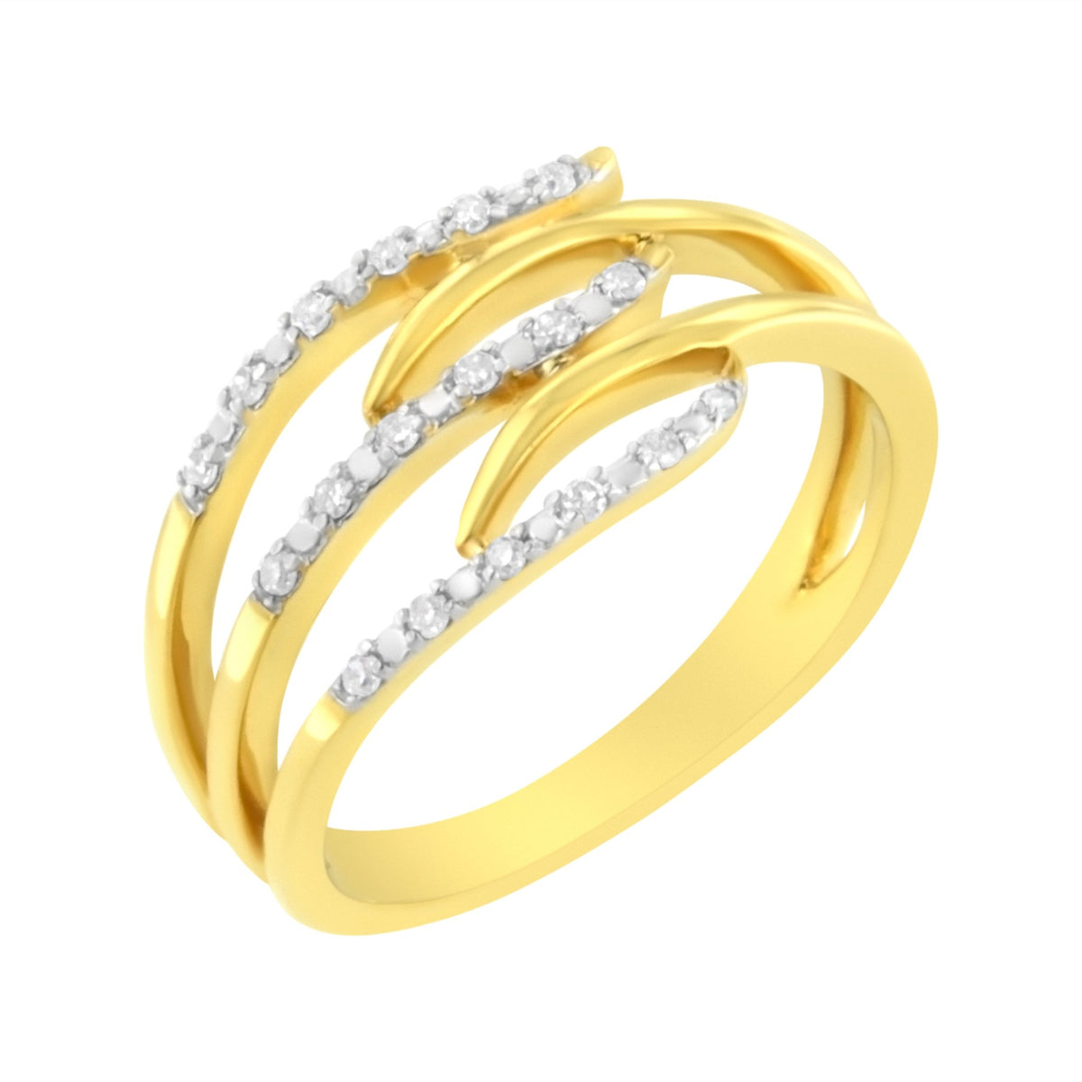 10K Yellow Gold Plated .925 Sterling Silver 1/10 Cttw Round-Cut Diamond Fashion Ring (I-J Color, I1-I2 Clarity) - Size 7 - LinkagejewelrydesignLinkagejewelrydesign