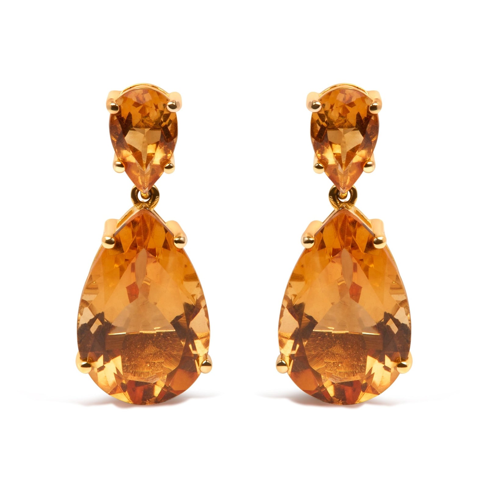 10K Yellow Gold Plated .925 Sterling Silver 12 1/3 Cttw Pear Shaped Orange Citrine Dangle Double Drop Stud Earring - LinkagejewelrydesignLinkagejewelrydesign